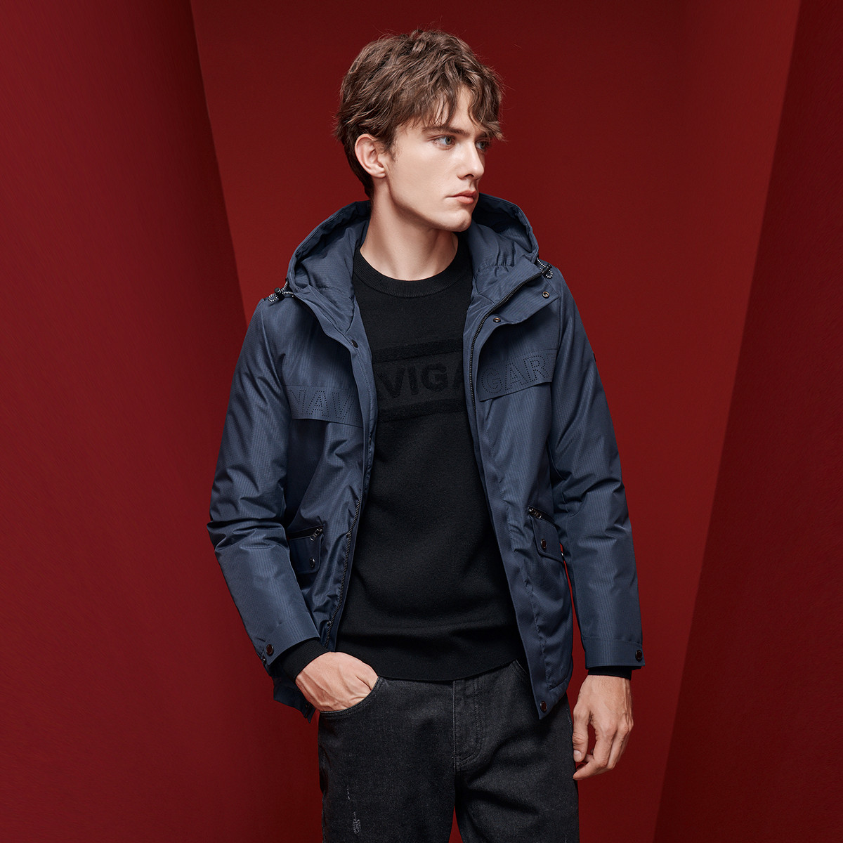 Navigare/纳维凯尔冬季防泼水户外连帽梭织防风加厚羽绒服外套