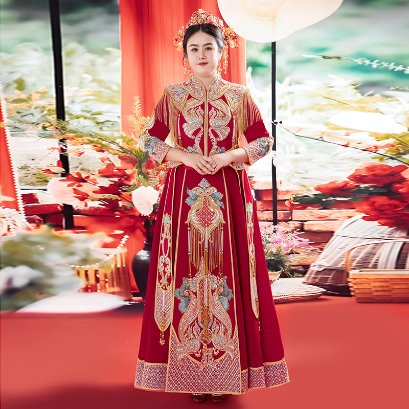 胖新娘结婚大码秀禾服中式敬酒服嫁衣2024新款200斤修身遮肚重工