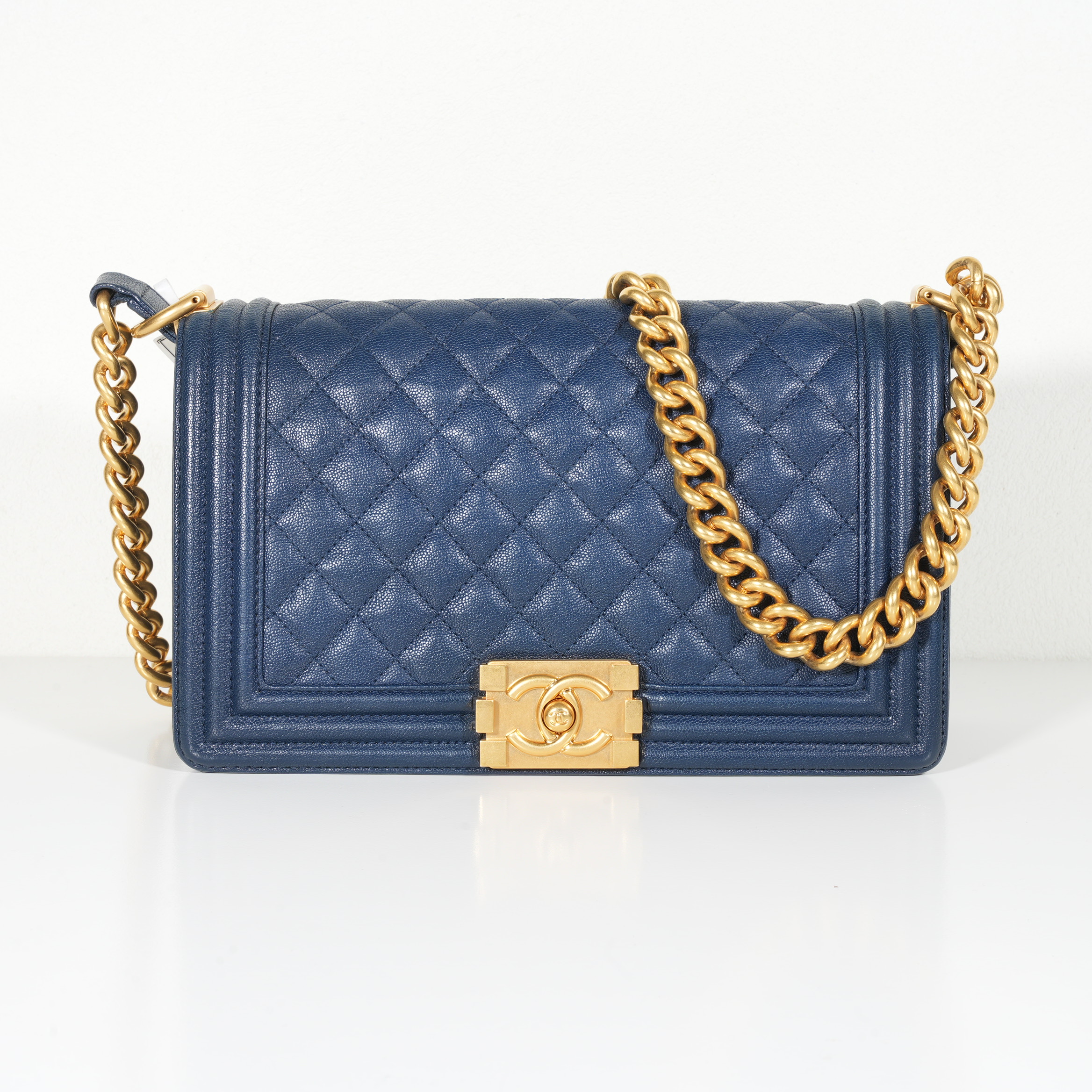 95新 Chanel/香奈儿 荔枝皮蓝色/LEboy中号/单肩时尚女士百搭包