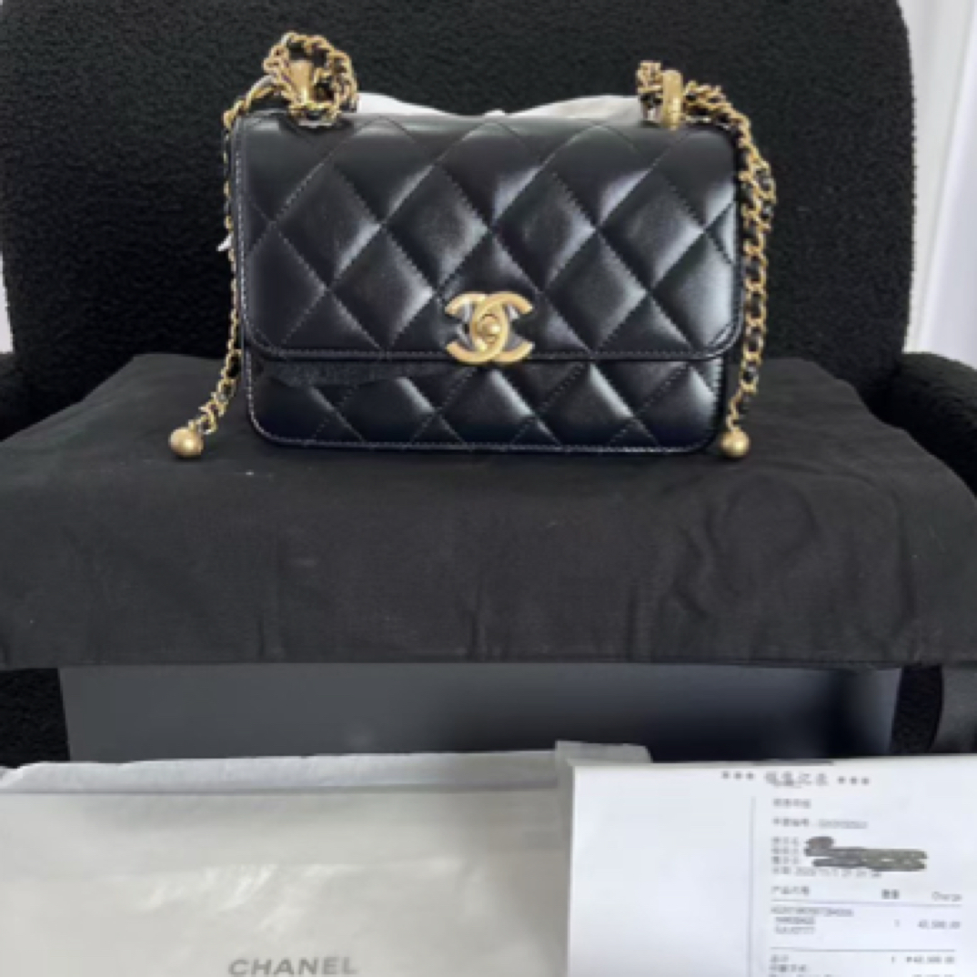 全新未使用 Chanel/香奈儿 香奈儿24C黑金双金珠19链条包