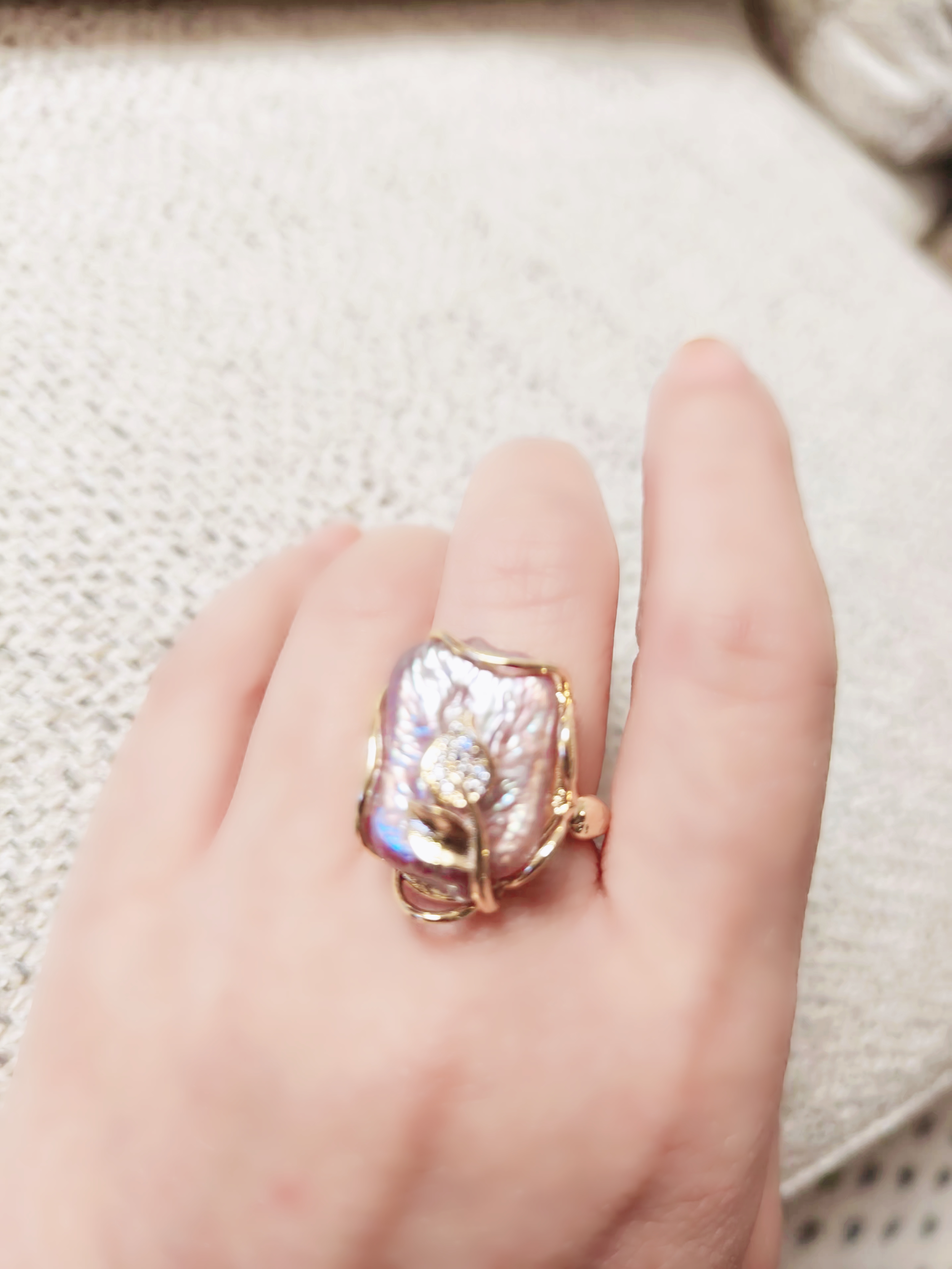 合金仿珍珠戒指 炫彩紫色巴洛克