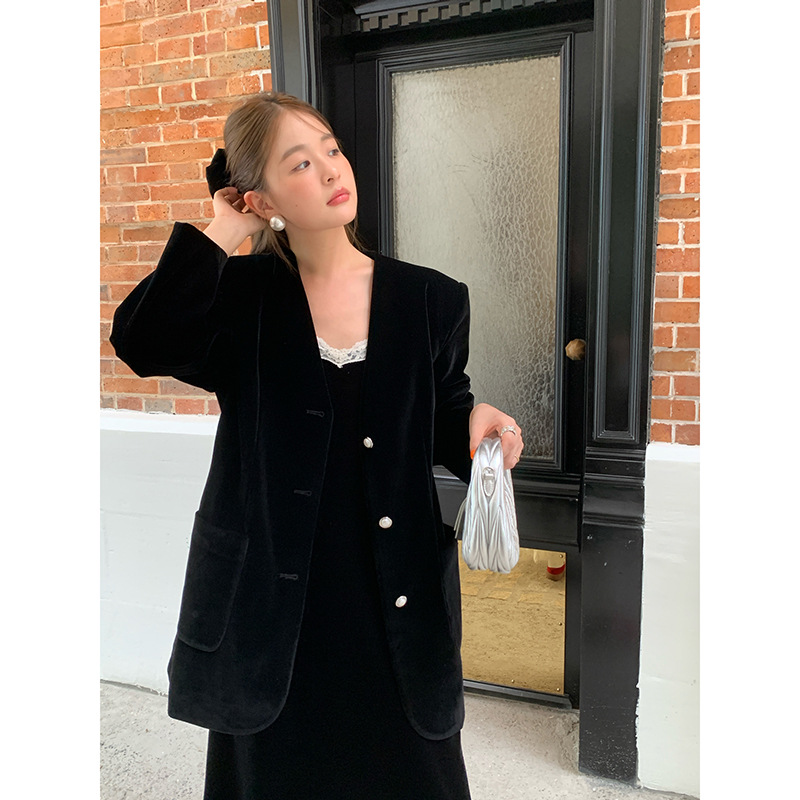 8118款 小香风显瘦气质黑色复古宽松名媛秋冬