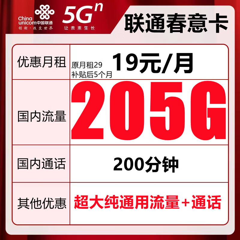 联通流量卡大王卡手机卡电话卡5G上网长期套餐全国通用低月租学生