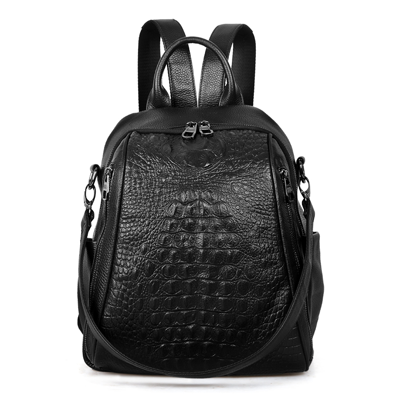 软皮双肩包黑色女韩版新款潮时尚学生简约潮流休闲旅行百搭小背包