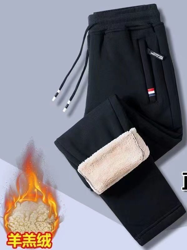 男士加绒裤子冬天羊羔绒保嗳裤休闲宽松大码直筒运动裤束脚卫裤男