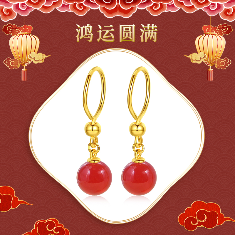 黄金耳饰足金红色耳圈妈妈黄金耳环足金耳环黄金女款耳环耳环耳坠