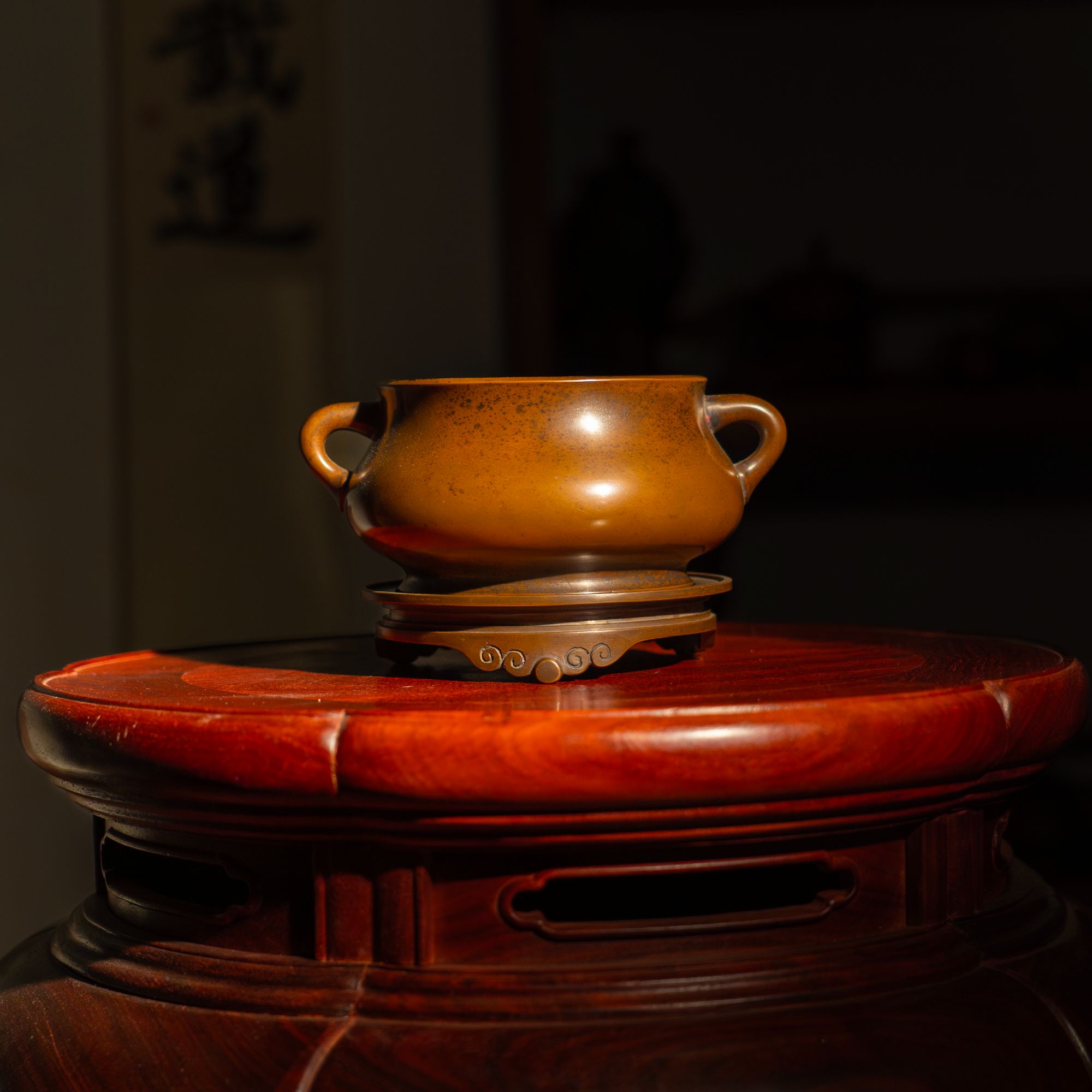 蚰龙耳套炉 周月康制炉 火养铜炉传统香薰炉 口径12cm 高16cm