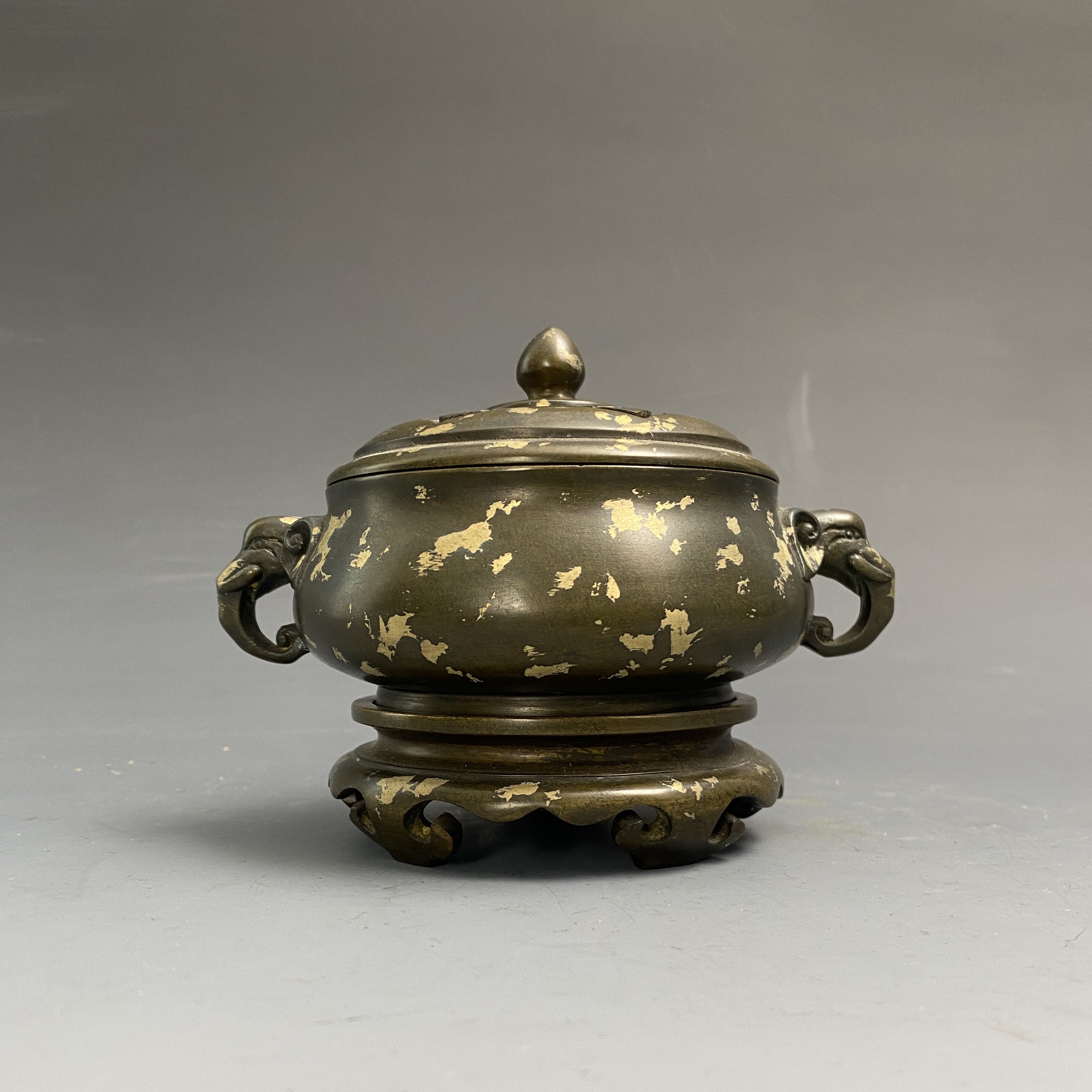 陈巧生点金象耳套炉经典熏炉苏工铜香炉 口径9厘米