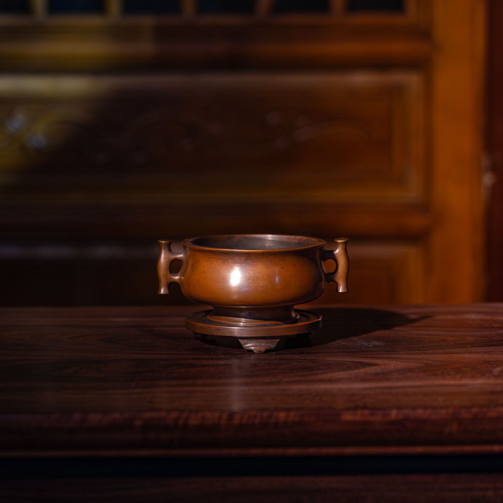 戟耳套炉火养铜炉传统香薰炉铜香炉周月康制炉 口径9.5cm 高6.5cm