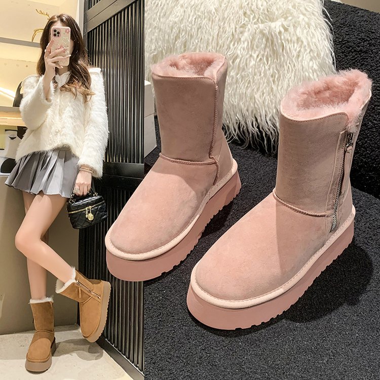 雪地靴女皮毛一体2023新款网红百搭短筒冬加绒加厚防滑靴东北棉鞋