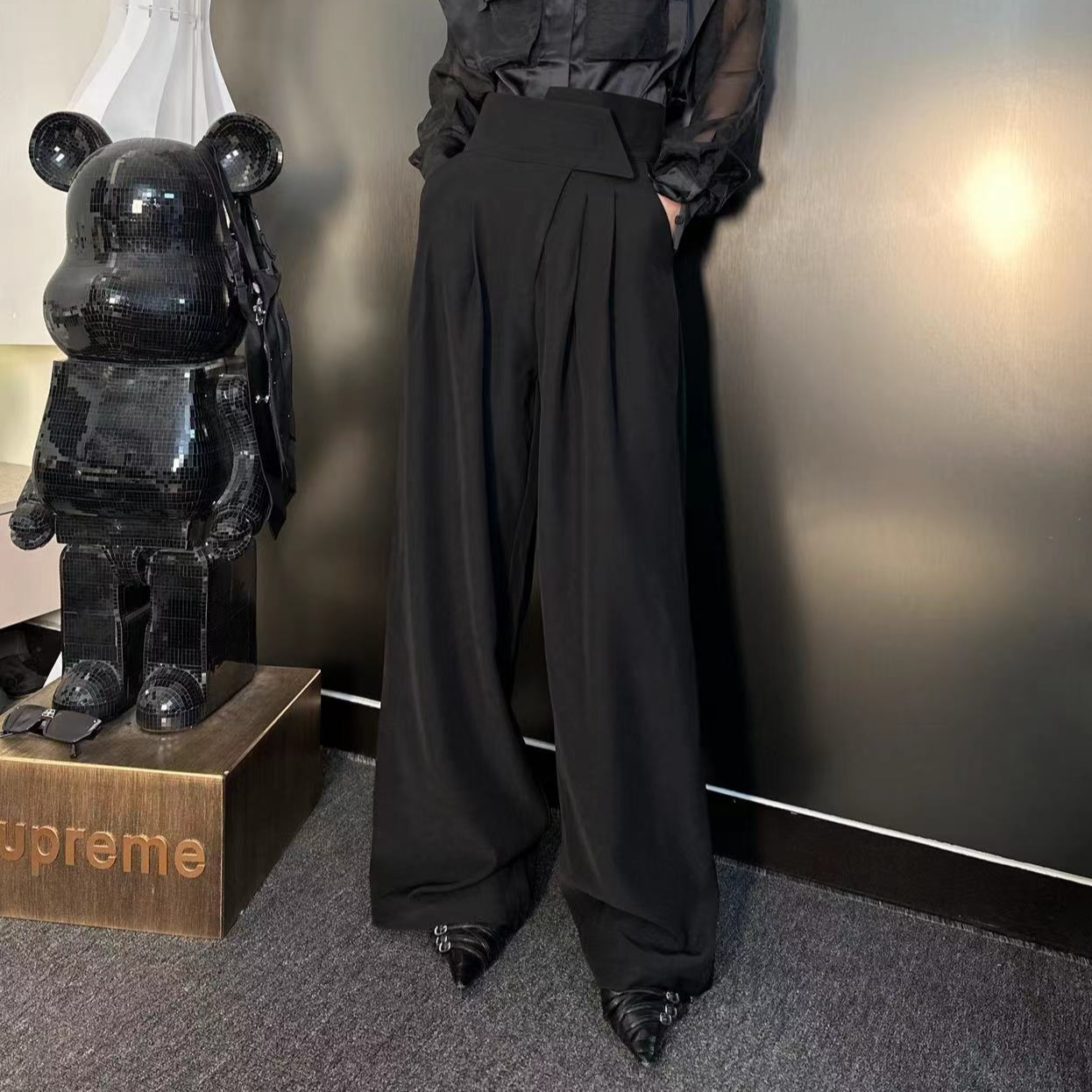 DA-J早春新款原创设计魔术贴百搭高腰阔腿直筒高腰西装裤