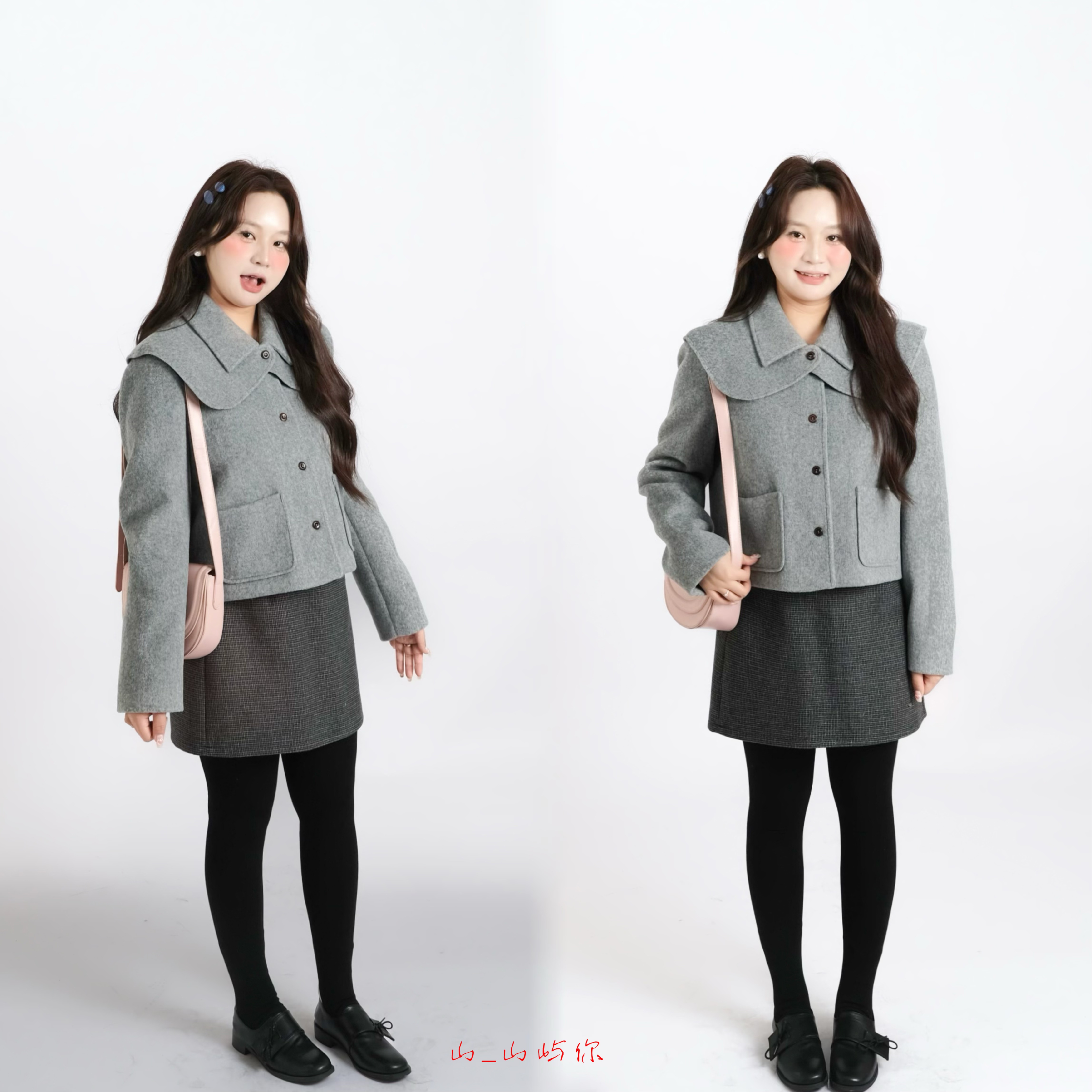 KMZY/KMZY山_山【清冷少女】微胖女装韩版秋冬气质翻领带披肩短外套