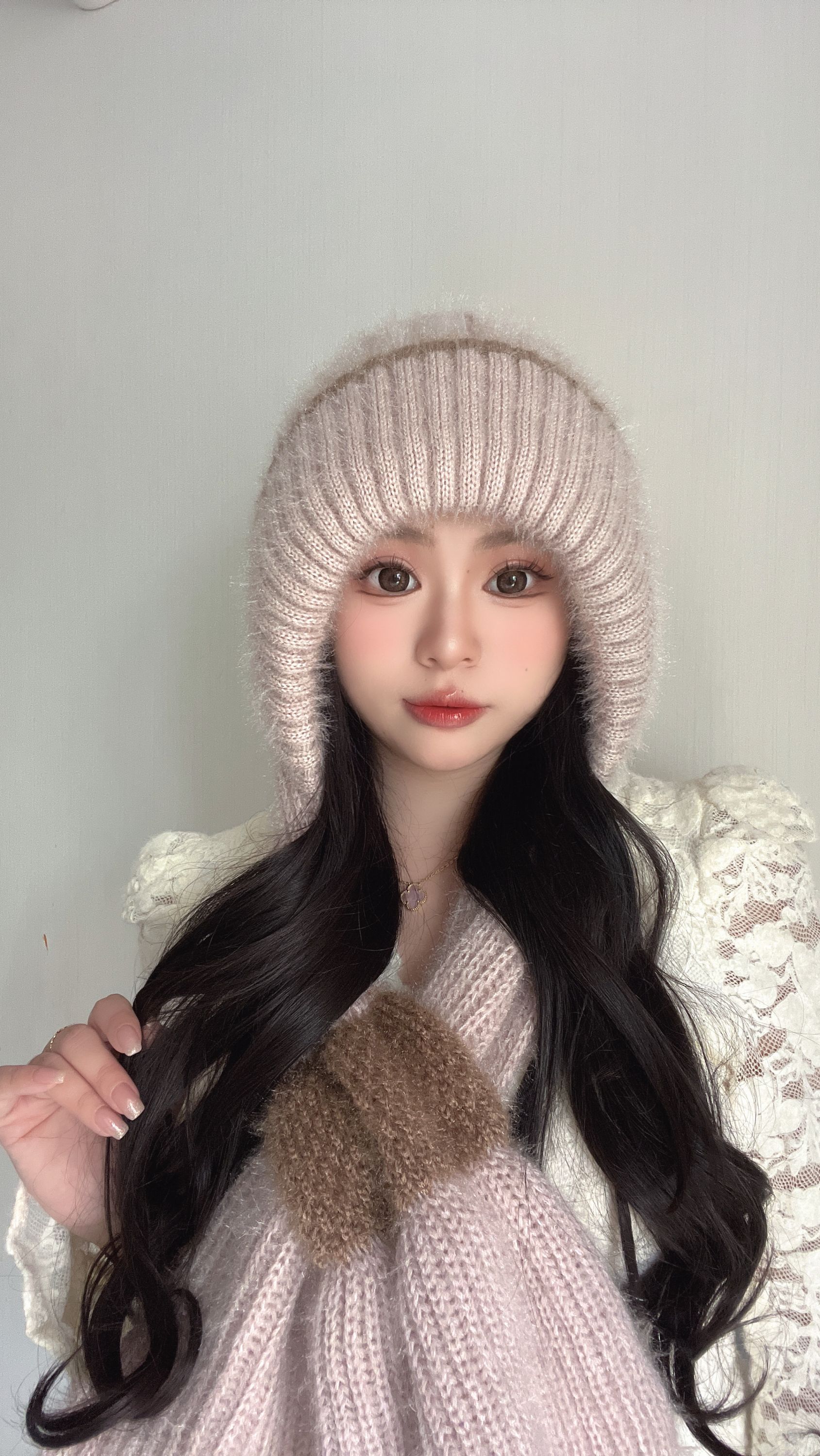 秋冬拼色帽子护耳围巾一体保暖帽