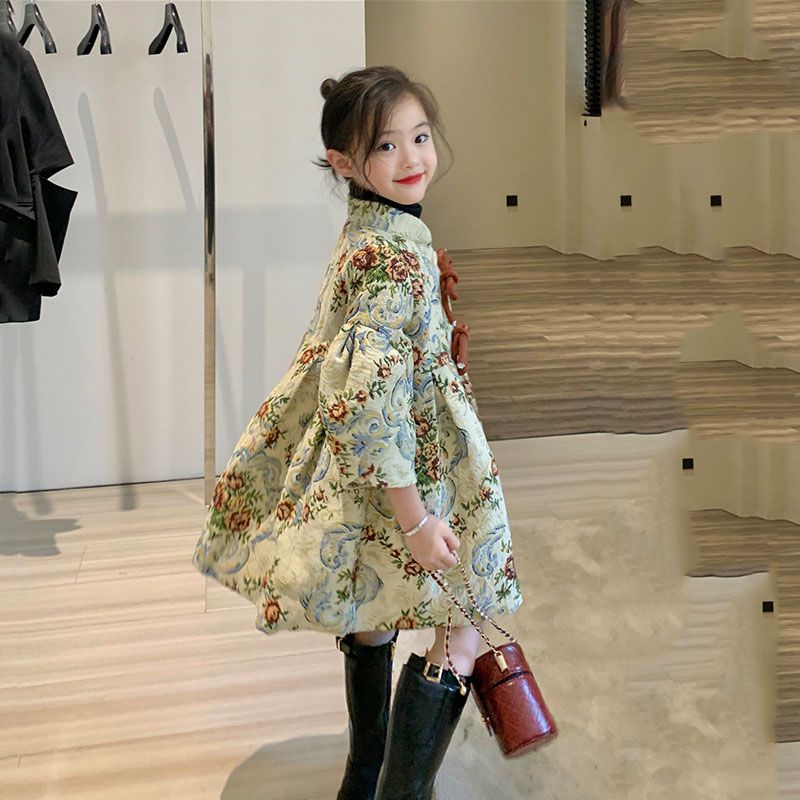 优选女童连衣裙2023春秋装新款洋气蝴蝶结中国风长裙儿童宝宝公主