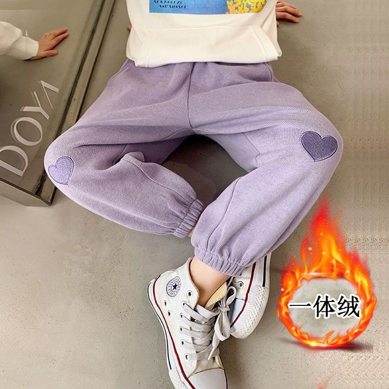 优选女童裤子加绒加厚2023新款冬装一体绒卫裤运动裤冬天宽松加棉