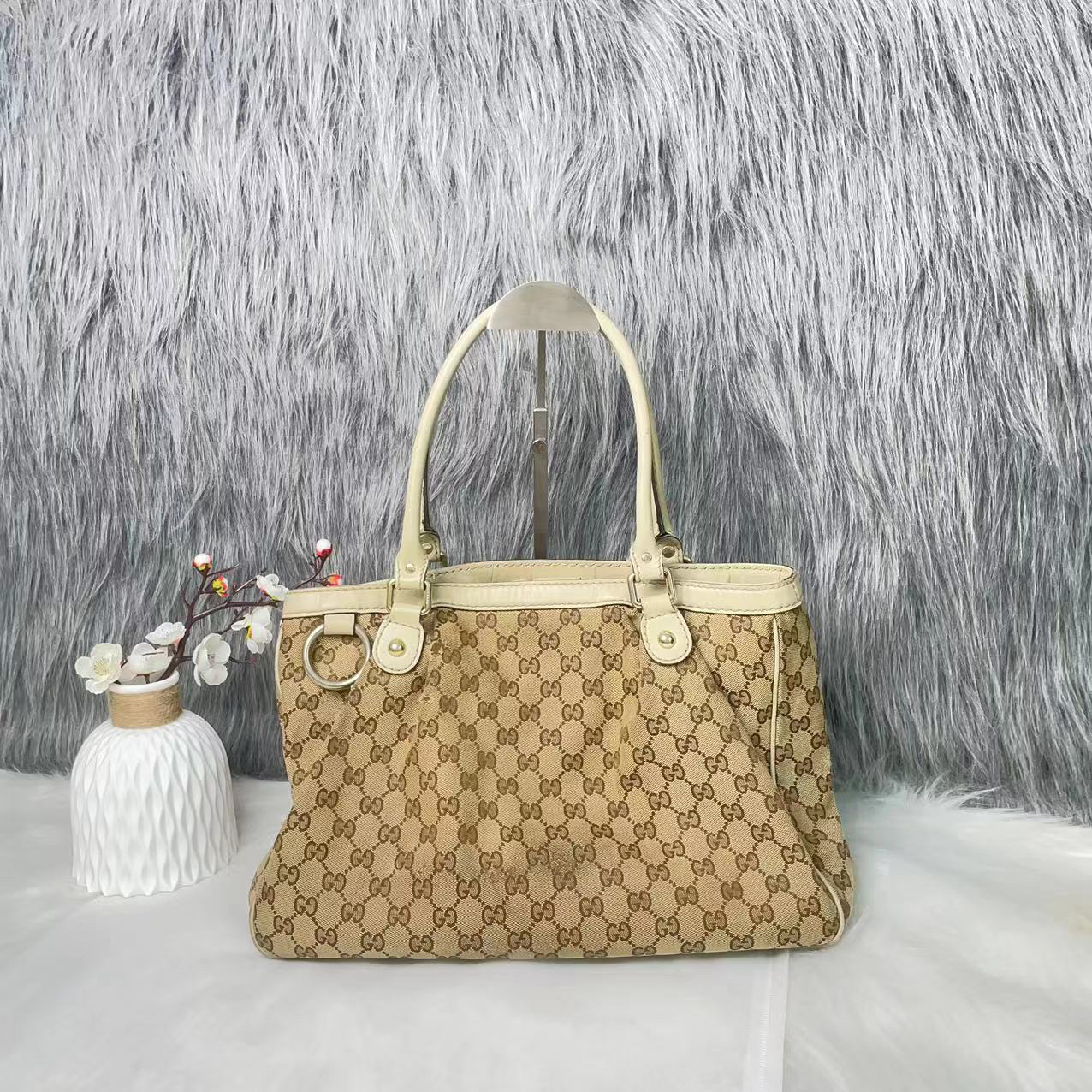 GUCCI古驰老花帆布手提包  K02563