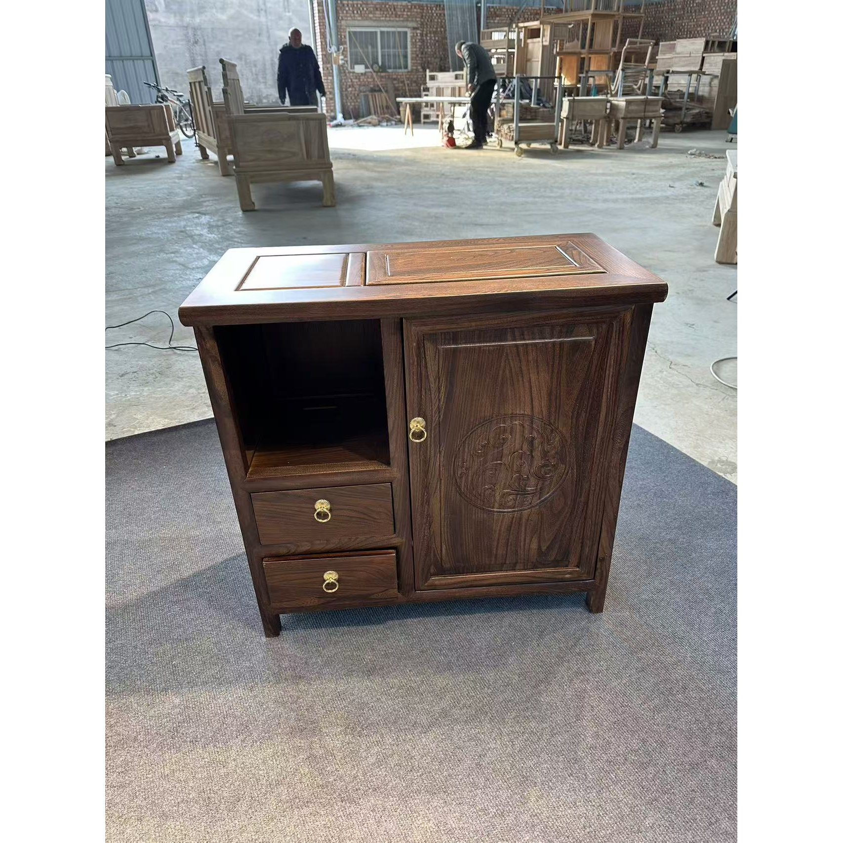 实木茶水柜茶台家用新中式水桶边柜客厅多功能榆木置物架入户现