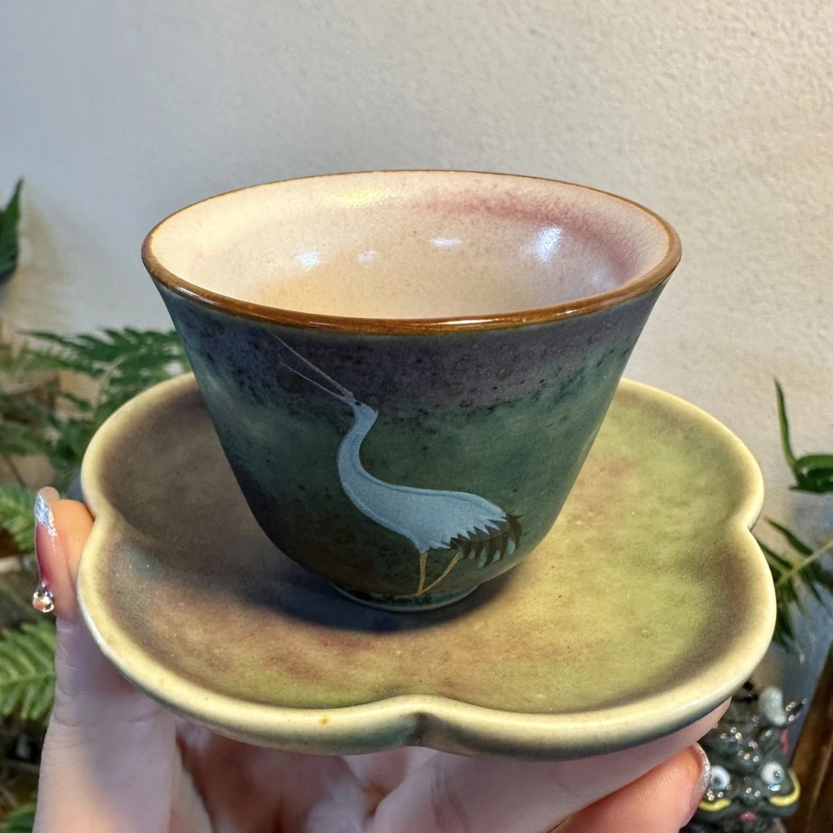 复古瑞鹤呈祥家用陶茶盏主人杯