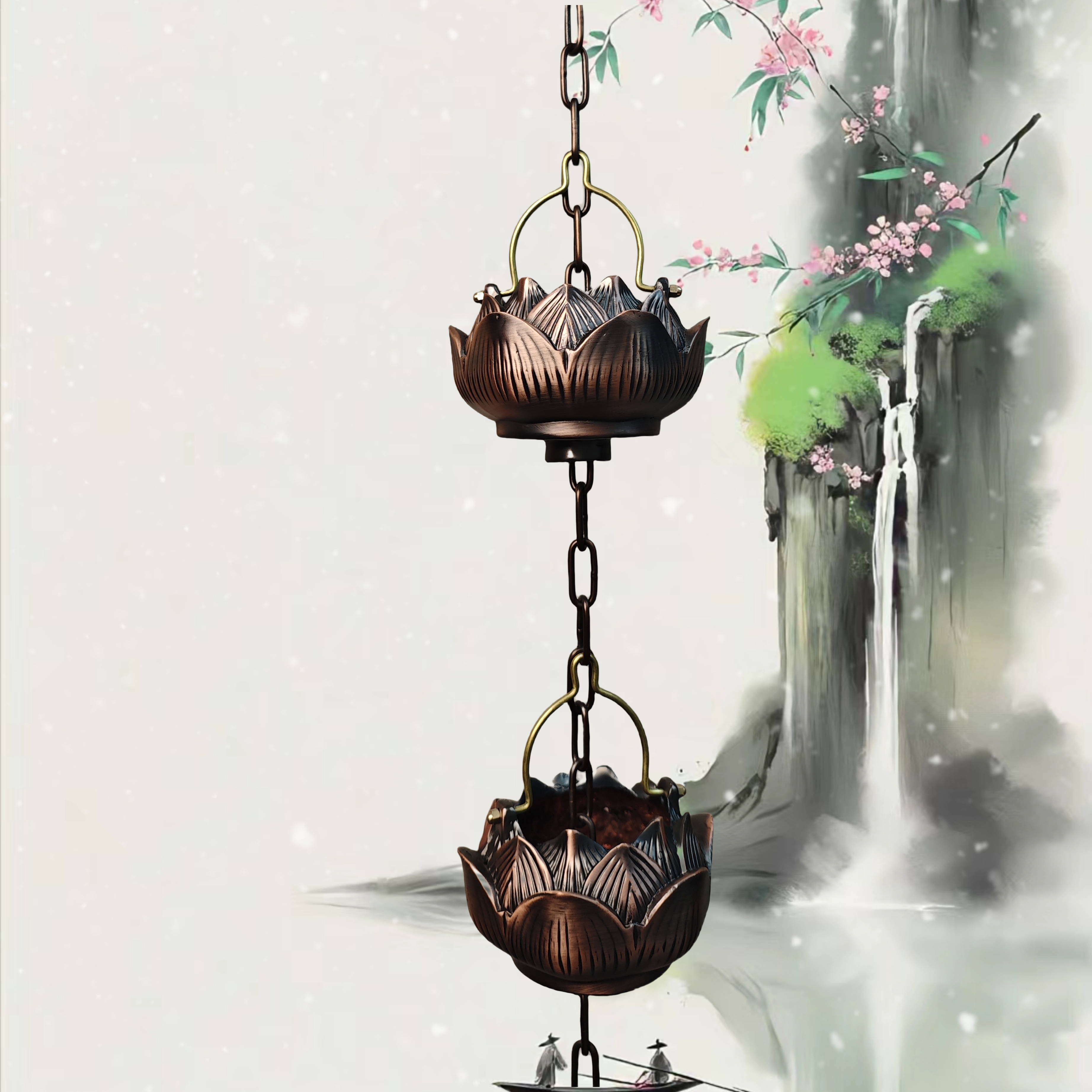 别墅庭院雨链排水链寺庙莲花雨链紫铜雨链导水链下水链金属雨链