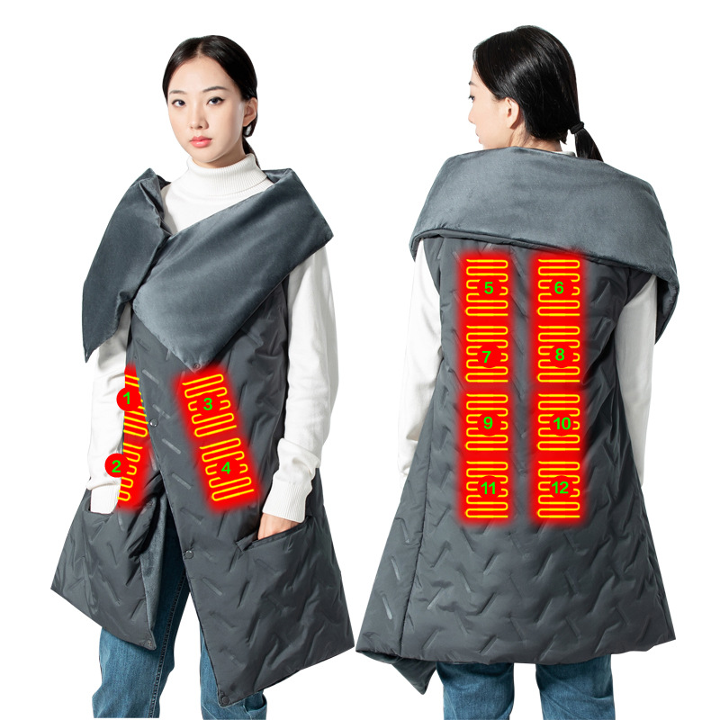 12区发热马甲电热毯办公室家用取暖发热绒加厚USB智能多功能披肩