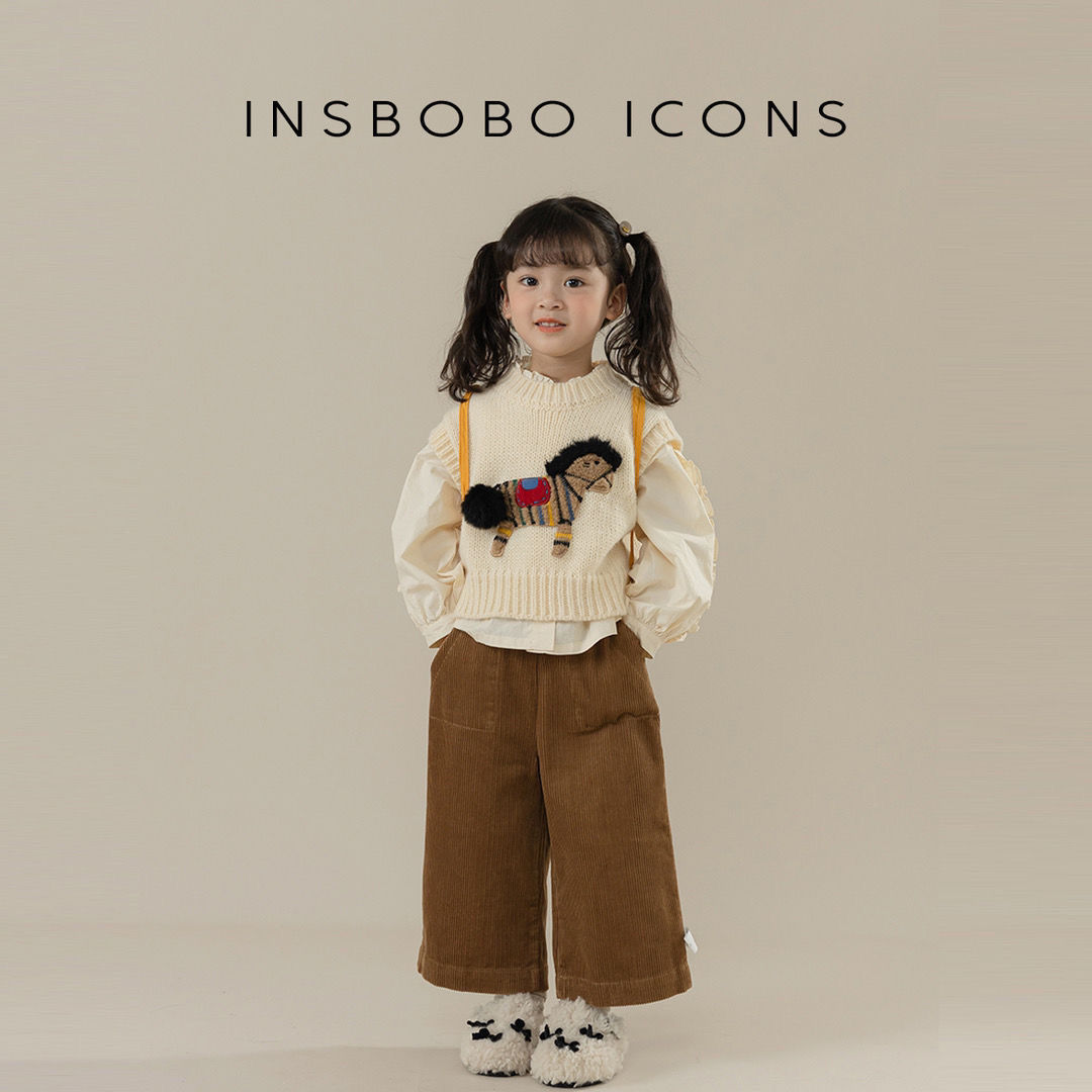 女童春季套装2023新款时尚洋气儿童针织马甲衬衫宝宝直筒裤三件潮