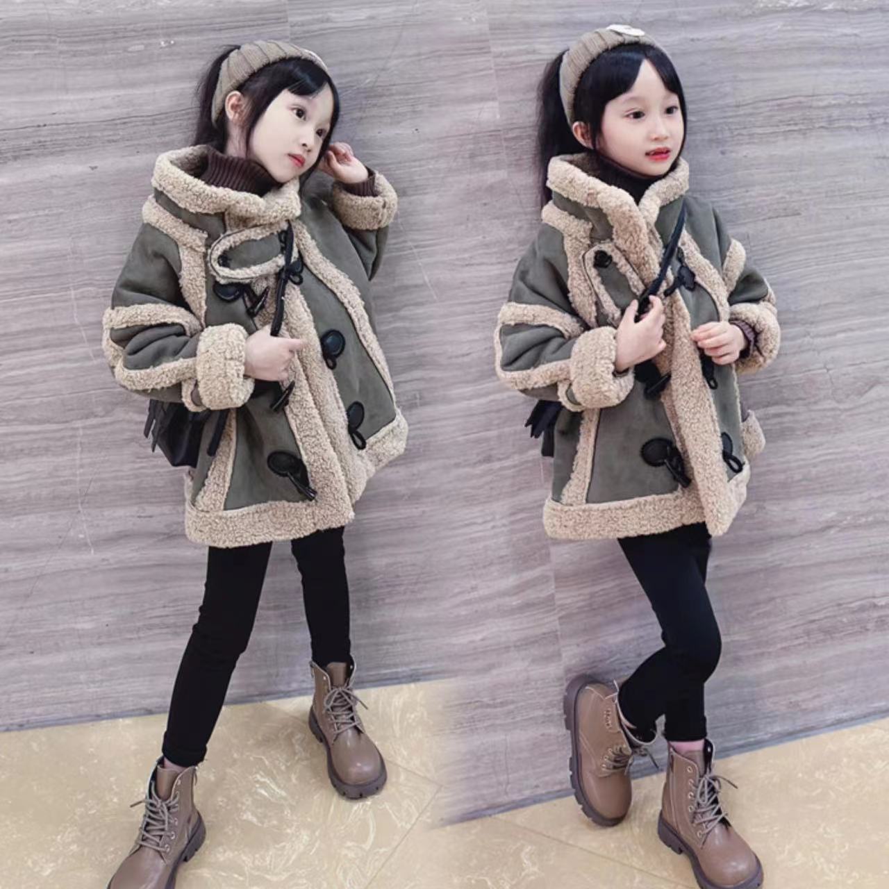女童加绒外套秋冬时尚大童加厚网红皮衣儿童冬季衣服洋气韩版休闲