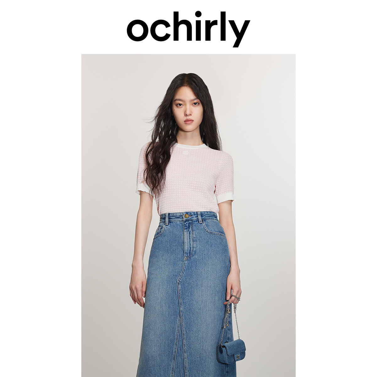 【许半夏推荐】仿亚麻氧气衫欧时力短袖针织衫女新款早春轻薄透气