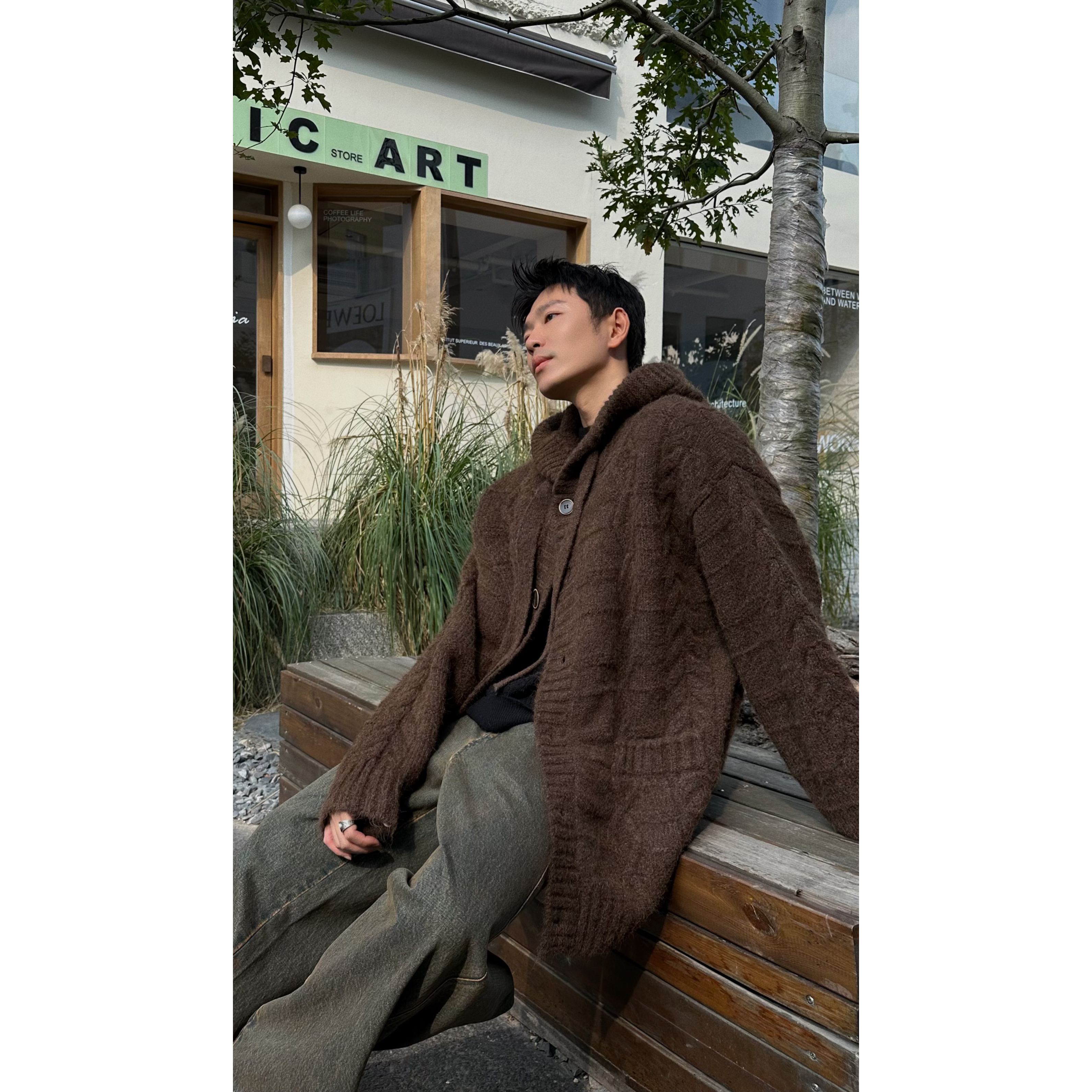 UNCLE#G /【松弛】黑标 羊驼混纺1600克重磅重工oveesize帽领外套