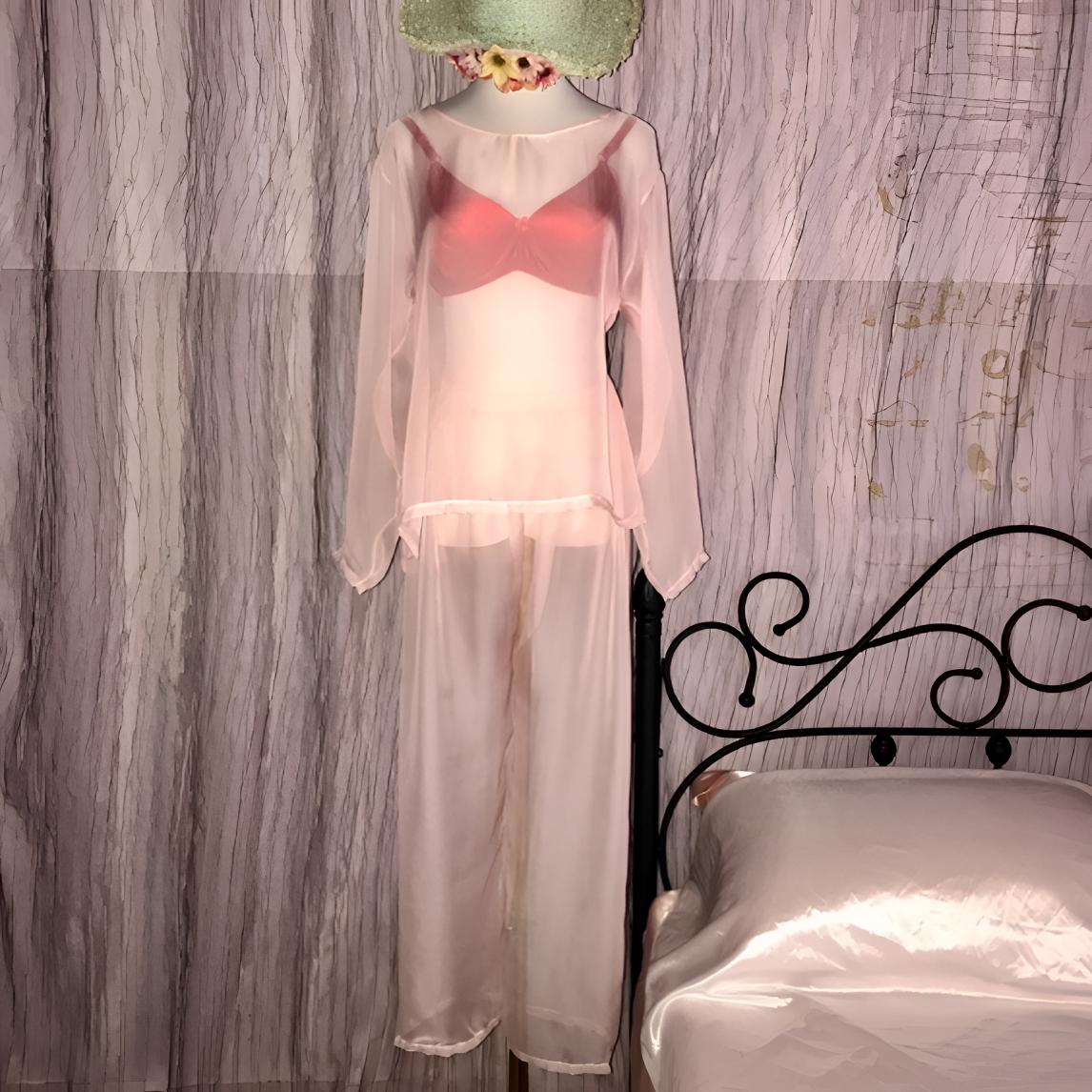 新款超丝滑透视性感睡衣两件套装时尚宽松休闲洋气男女通用爆款