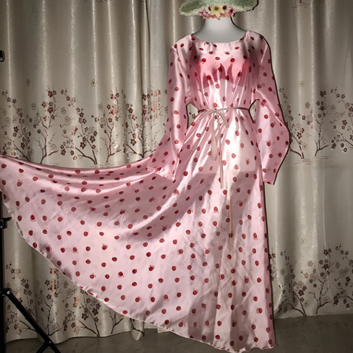 丝滑舒服透视连衣裙时尚清新气质浪漫宽松腰显白显瘦居家度假休闲