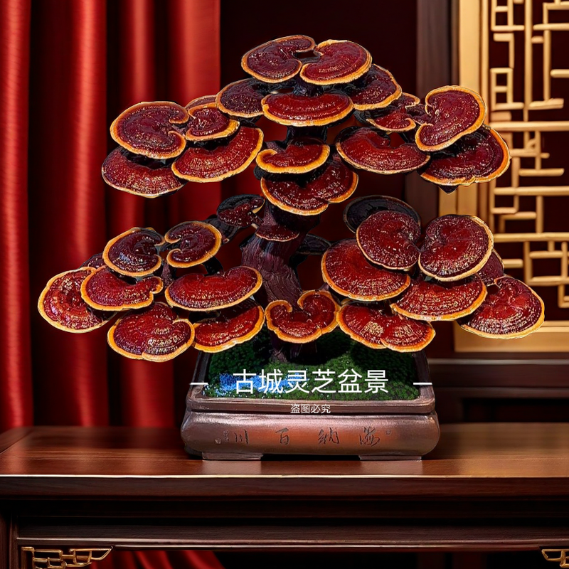 迎客松灵芝盆景居家摆放装饰观赏送礼佳品门店摆件玄关居家包邮