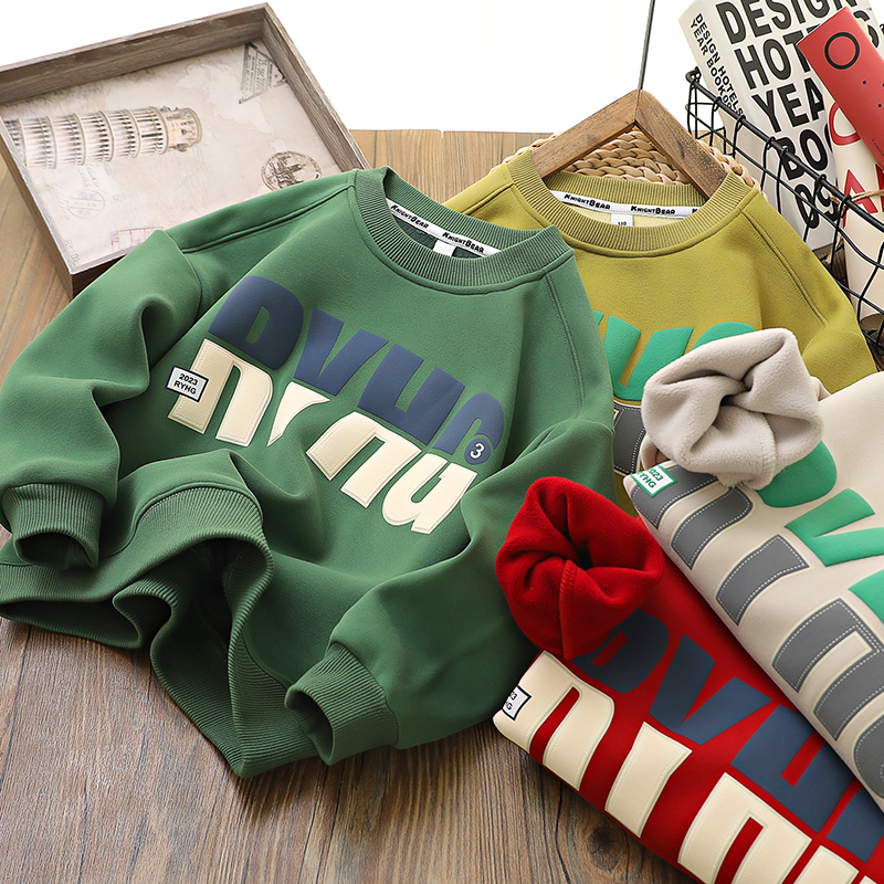 男童加绒卫衣打底中大童男孩长袖套头衫洋气秋冬款儿童一体绒上衣