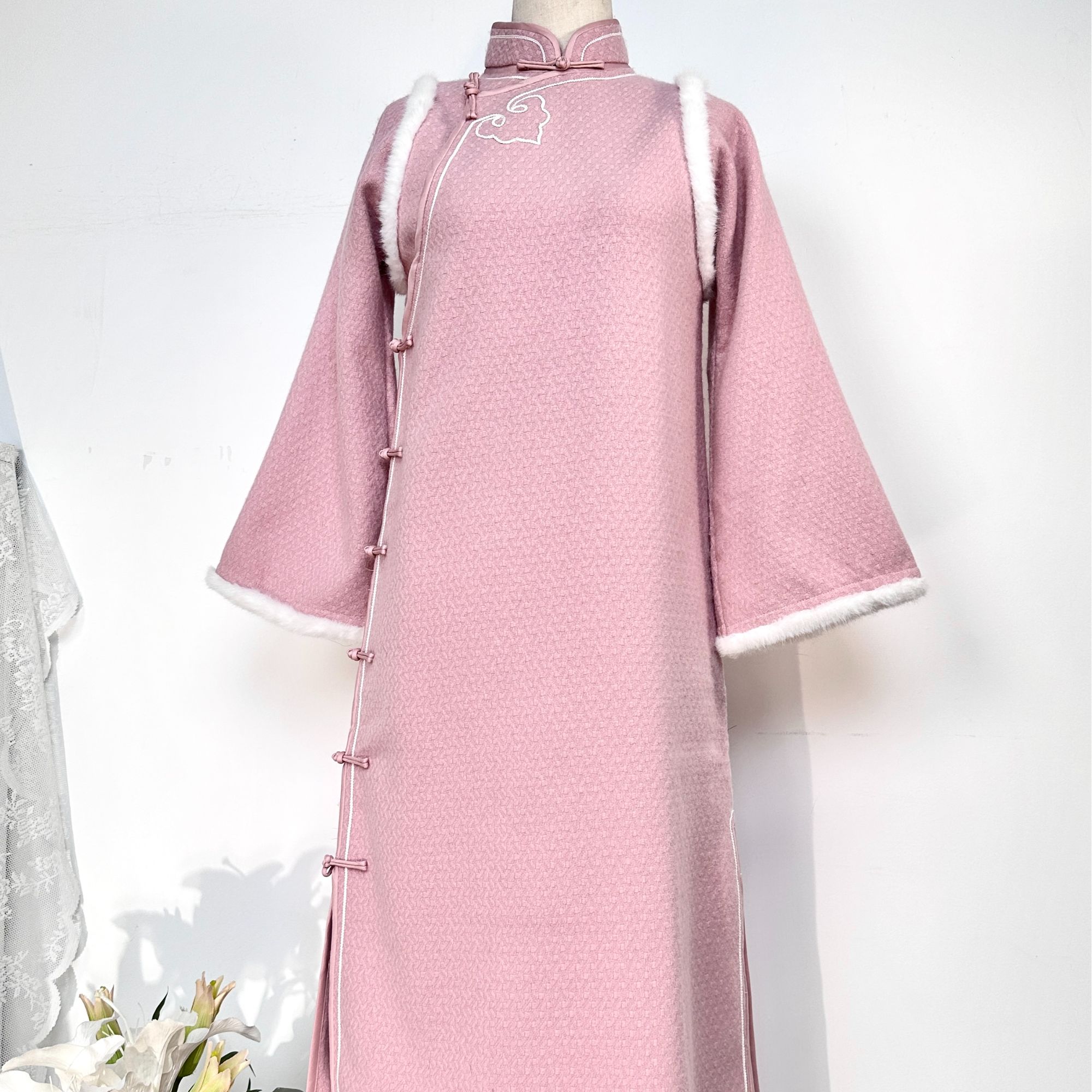 【粉妆】缃喜2024新款冬季长袖加厚保暖全开襟秋冬复古民国风显瘦