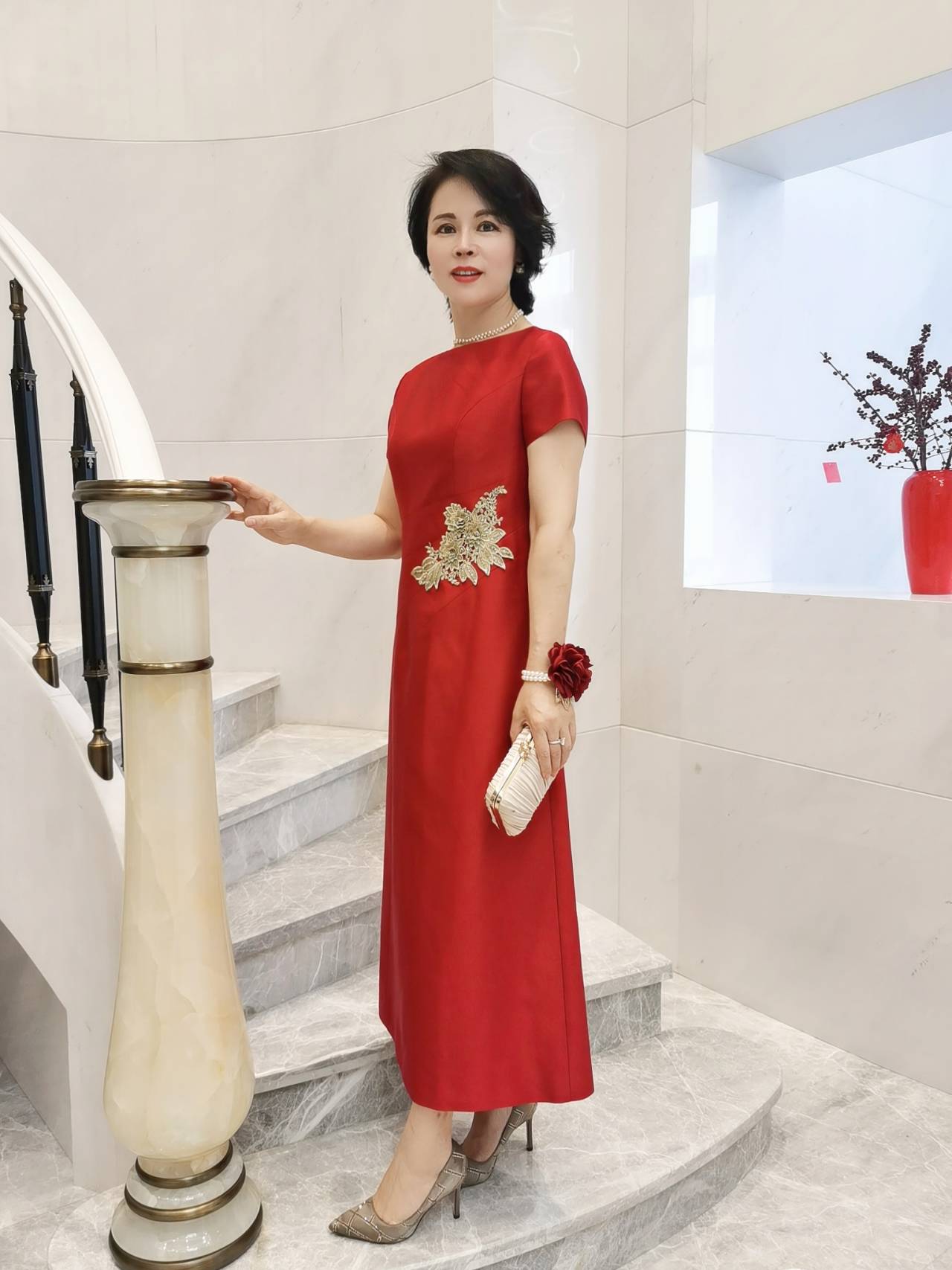 BOFEINA/帛妃娜高定礼服女装连衣裙宽松连衣裙气质时尚红色复古