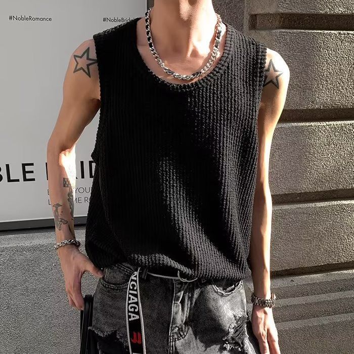 冰丝针织马甲夏薄款日系港味复古ins短款外搭小背心坑条打底衫T恤