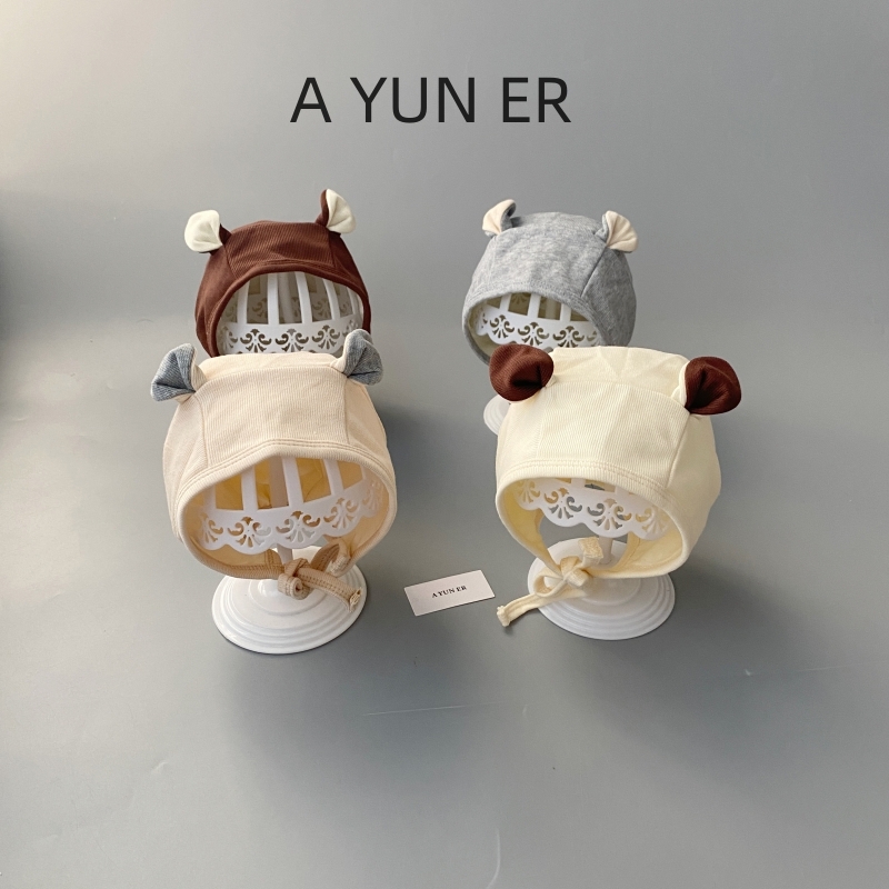 婴儿帽子春秋季小帽子男童无骨可爱宝宝帽子套头帽女童防风护耳帽