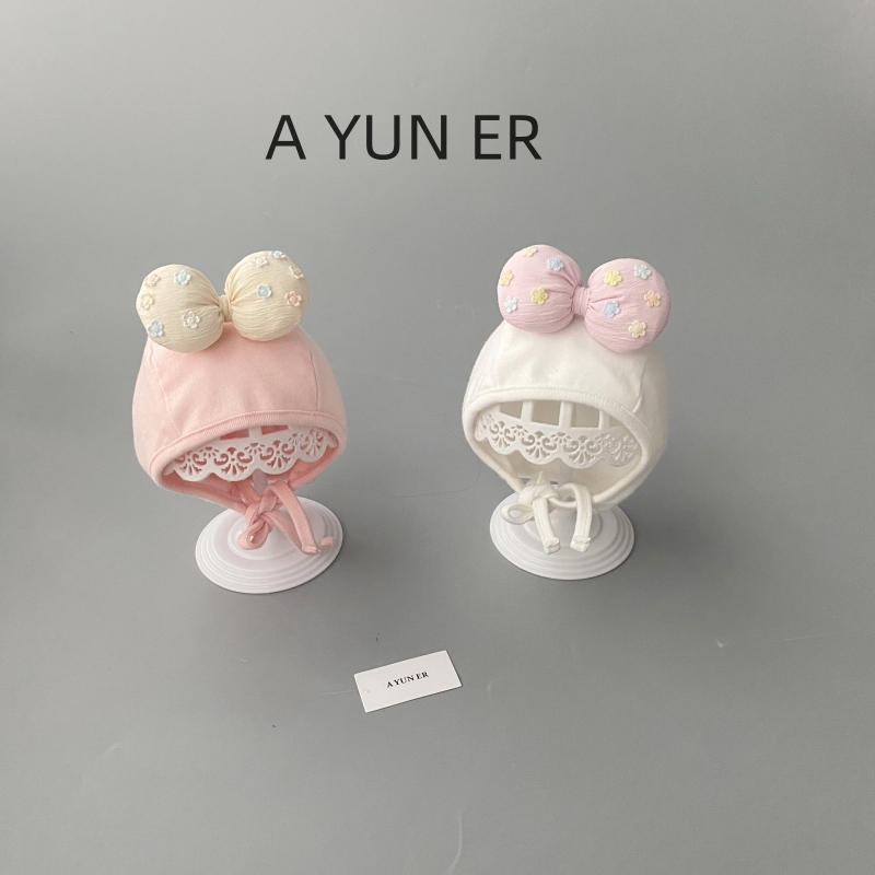 婴儿帽子春秋胎帽女宝宝公主帽可爱小月龄洋气护耳帽新生儿套头帽