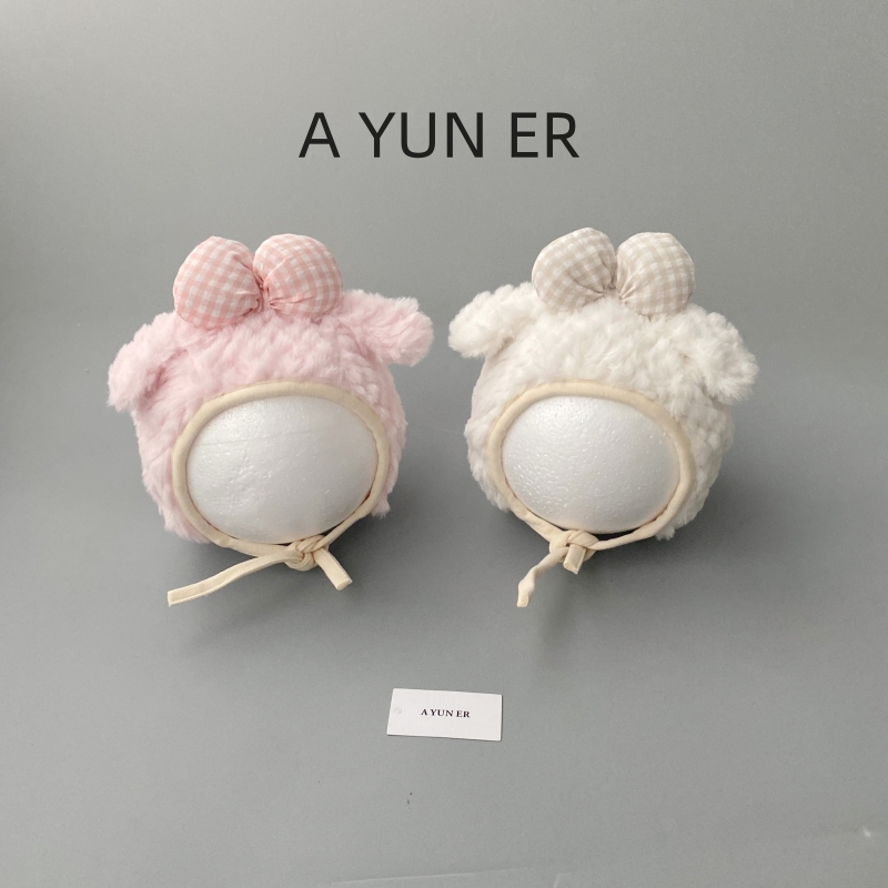 婴儿秋冬款韩系毛绒加厚护耳帽冬季女宝宝蝴蝶结公主保暖外出帽子
