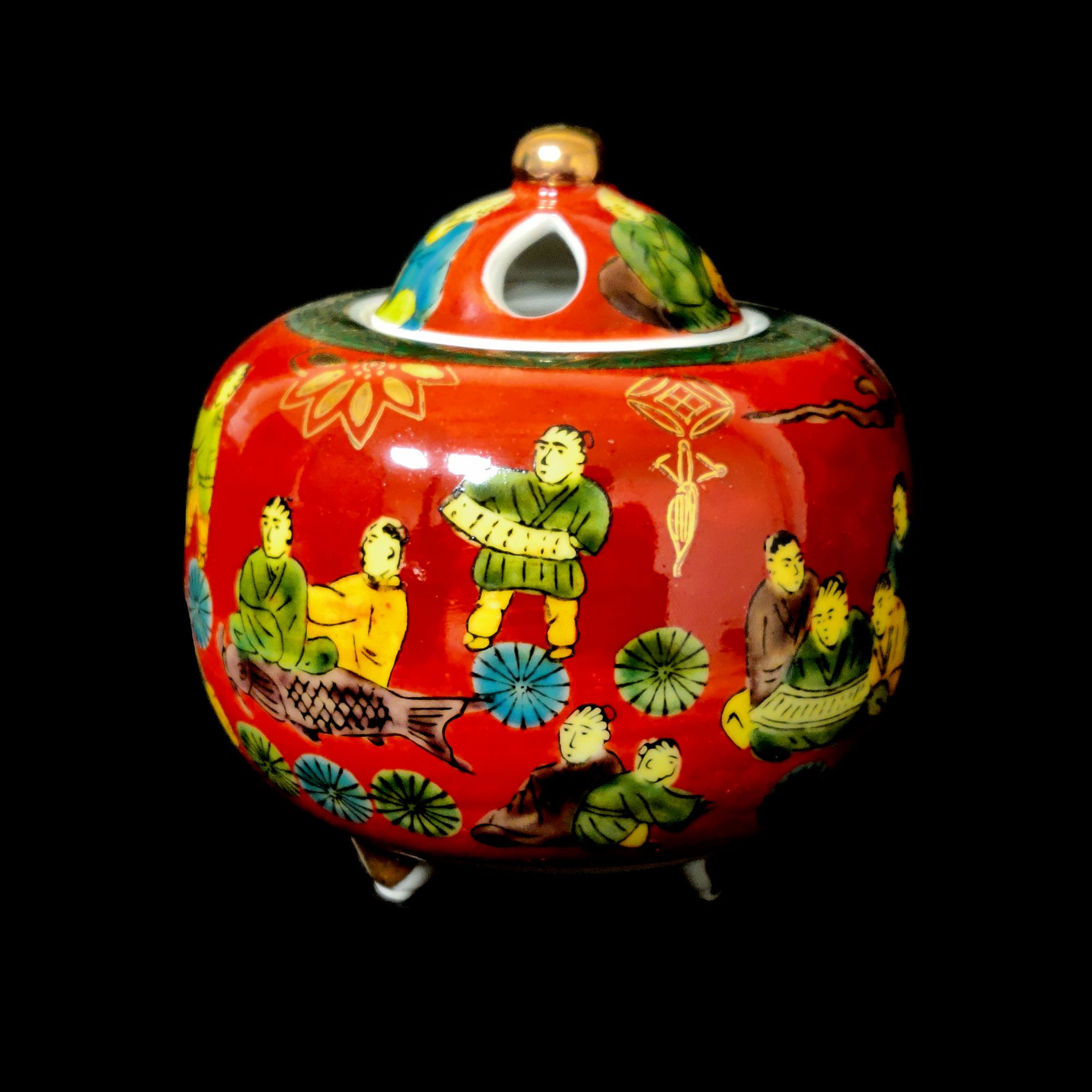 日本九谷烧木米风格彩绘人物香炉日式复古陶瓷茶道具香道_珠宝文玩- 大