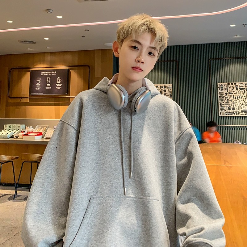 连帽卫衣男秋季暖冬复古潮牌青少年上衣休闲宽松情侣帽衫外套