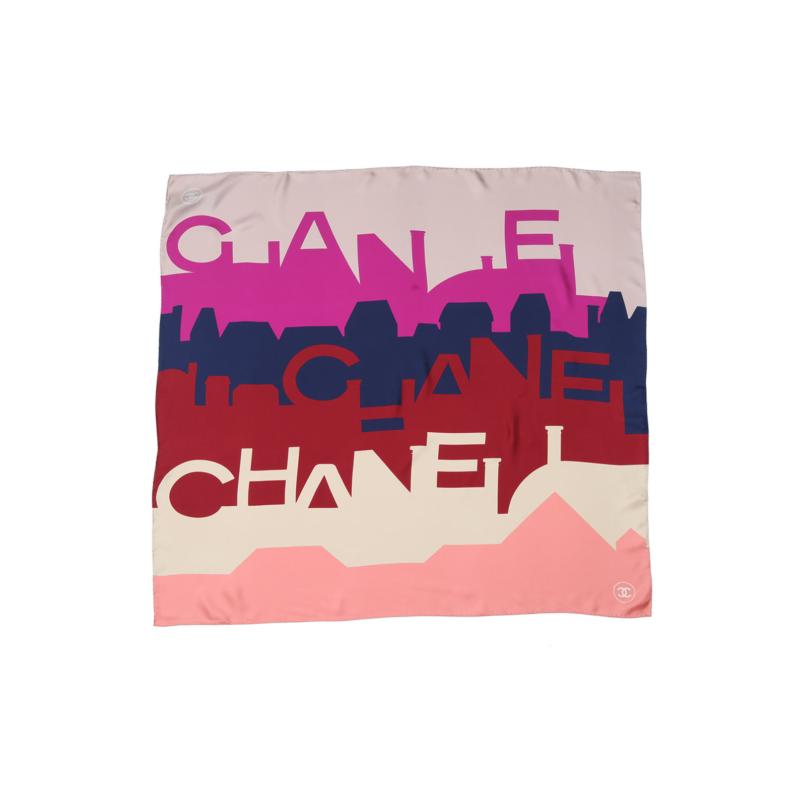 全新未使用 Chanel/香奈儿 小花6娜 多排字母LOGO 撞色 印花丝巾