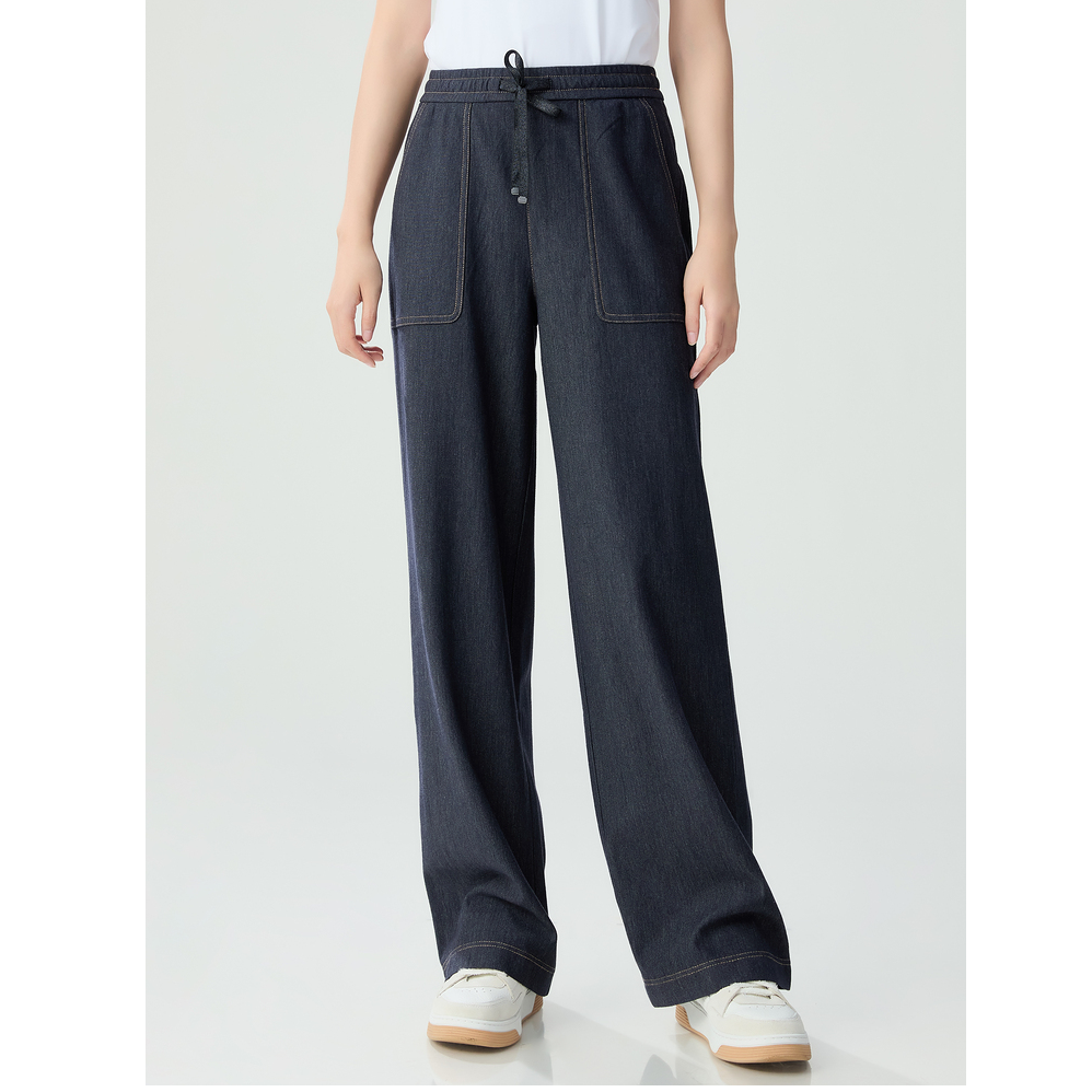 GIRDEAR/哥弟明线设计弹性牛仔布直筒阔腿裤1100492