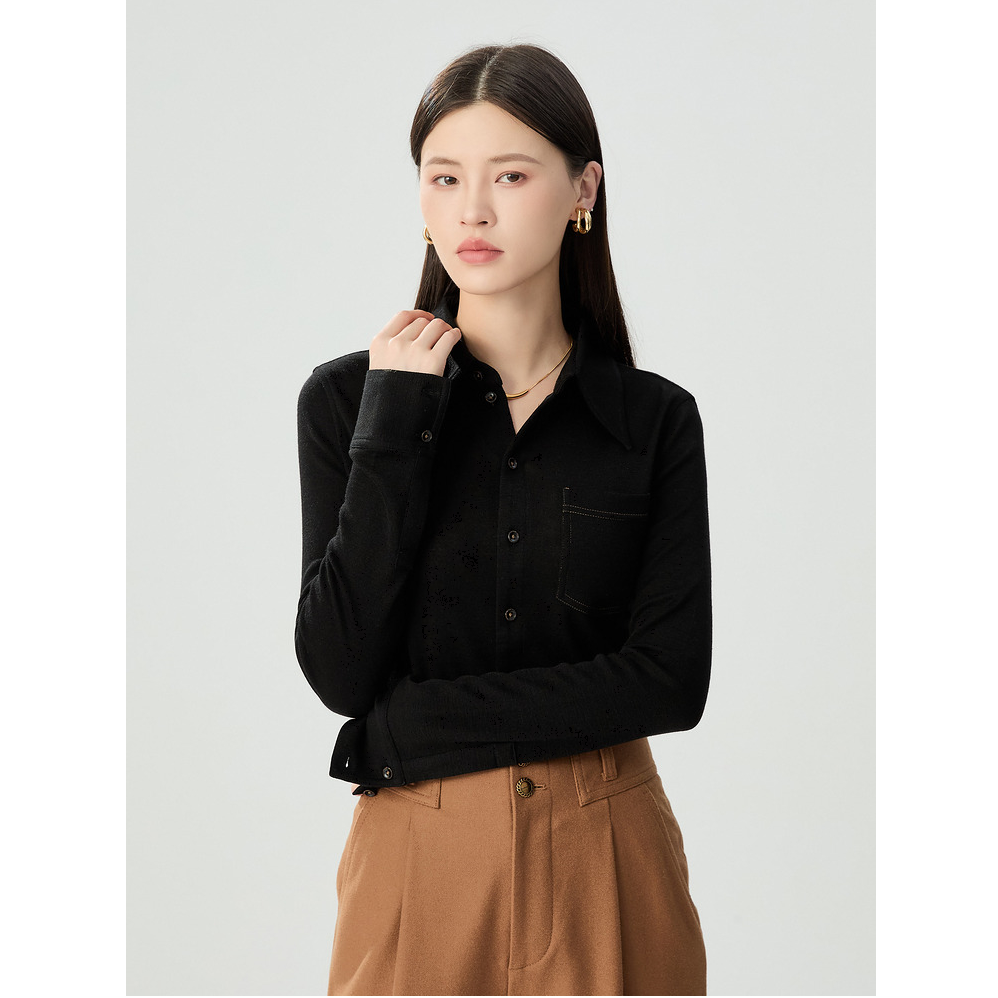 哥弟 收腰尖领设计毛料衬衫1301044