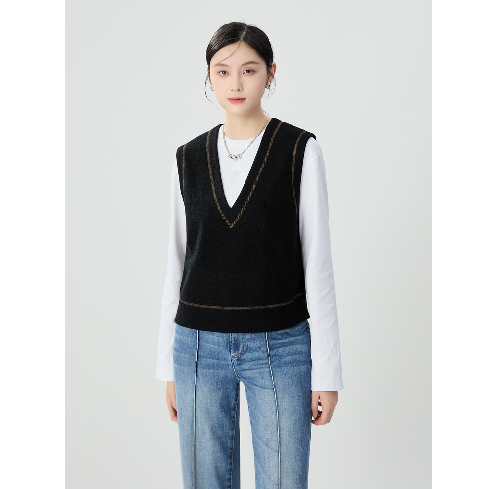 GIRDEAR/哥弟V领撞色冚车线极简风强缩马甲1301066