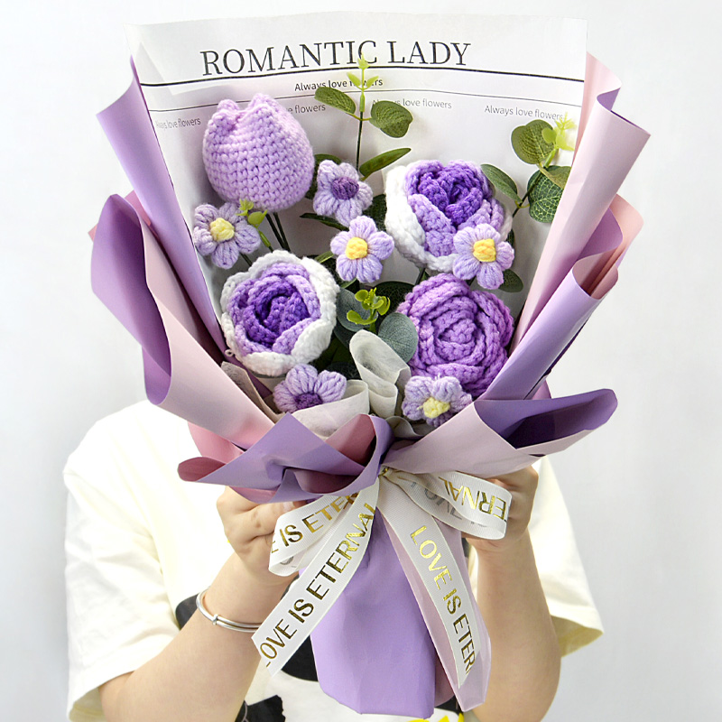 生日礼物玫瑰郁金香手工编织创意毛线花束成品送女生妈妈闺蜜朋友