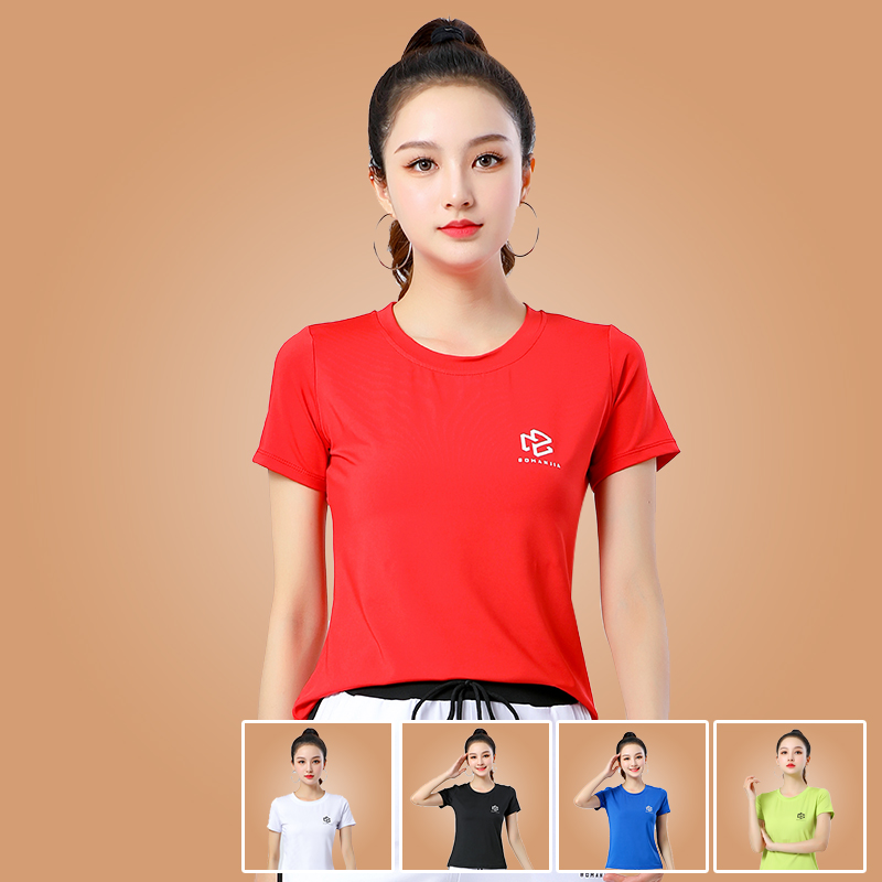 2025夏新款女士速干户外运动上衣短袖女圆领跑步健身衣广场舞蹈服