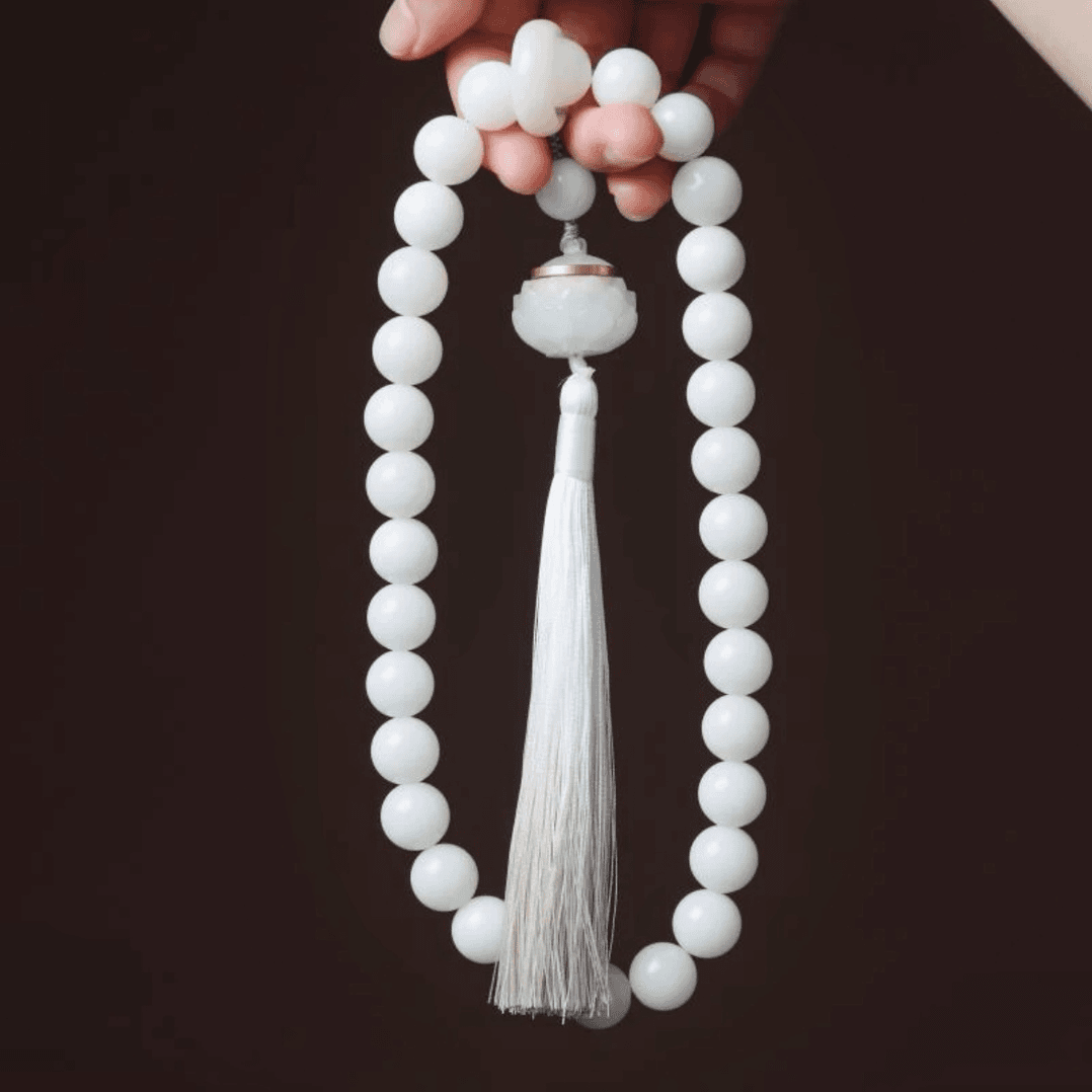 天然原生态白玉菩提根14mm双圈手持男女款文玩手串搭石莲花宝莲灯