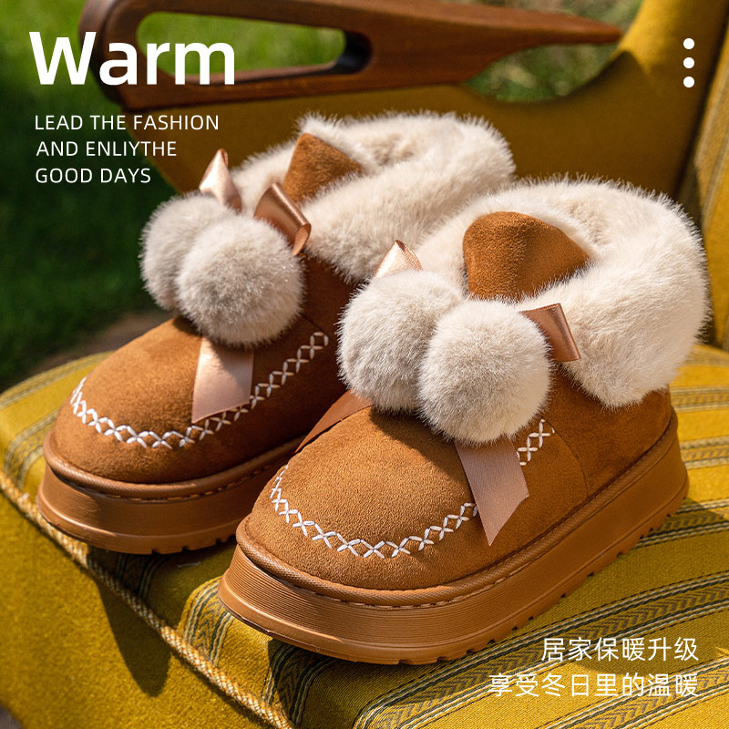 休闲软底包跟加厚防滑加绒秋冬季棉靴外穿可爱居家百搭柔软棉拖鞋