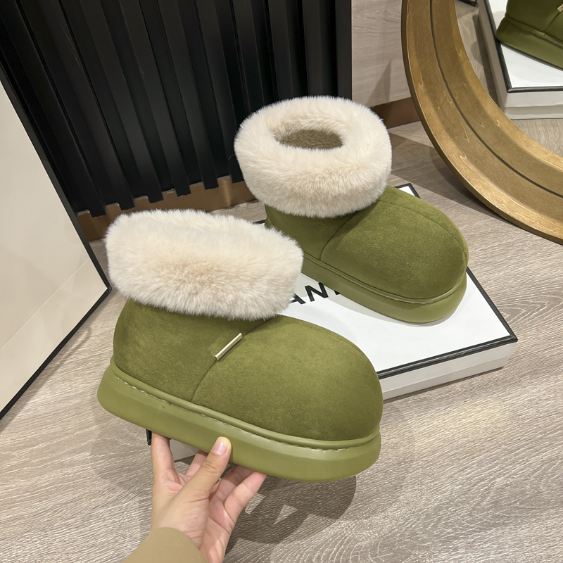 皮毛一体防水防滑加绒短筒雪地靴女款冬天厚底棉鞋包跟外穿雪地鞋