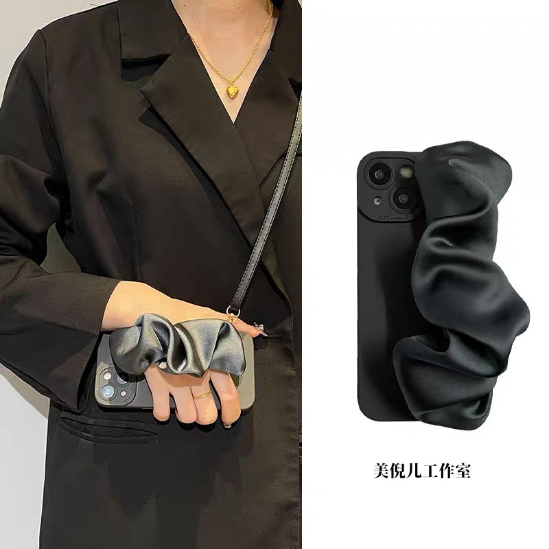 高级弹力褶皱丝巾腕带适用苹果华为荣耀畅享vivo女oppo/小米/红米